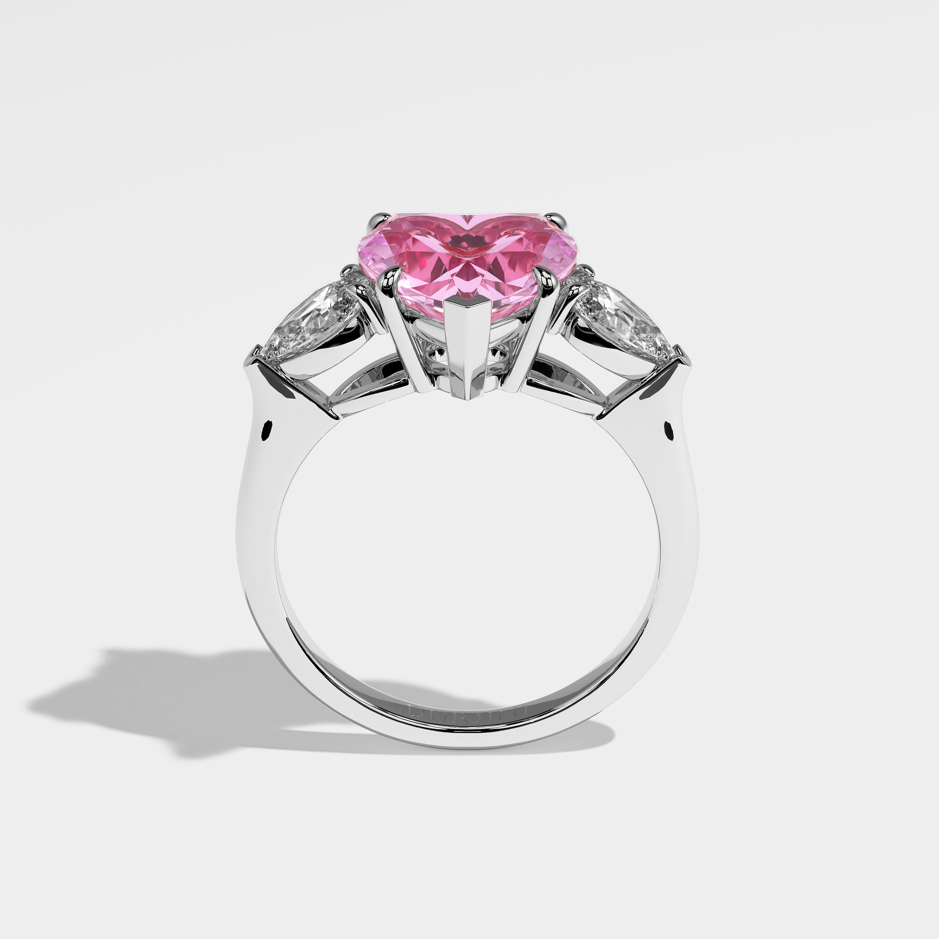 Polly pink heart-cut diamond engagement ring in 18K white gold by Kurbãni Durjini, full view