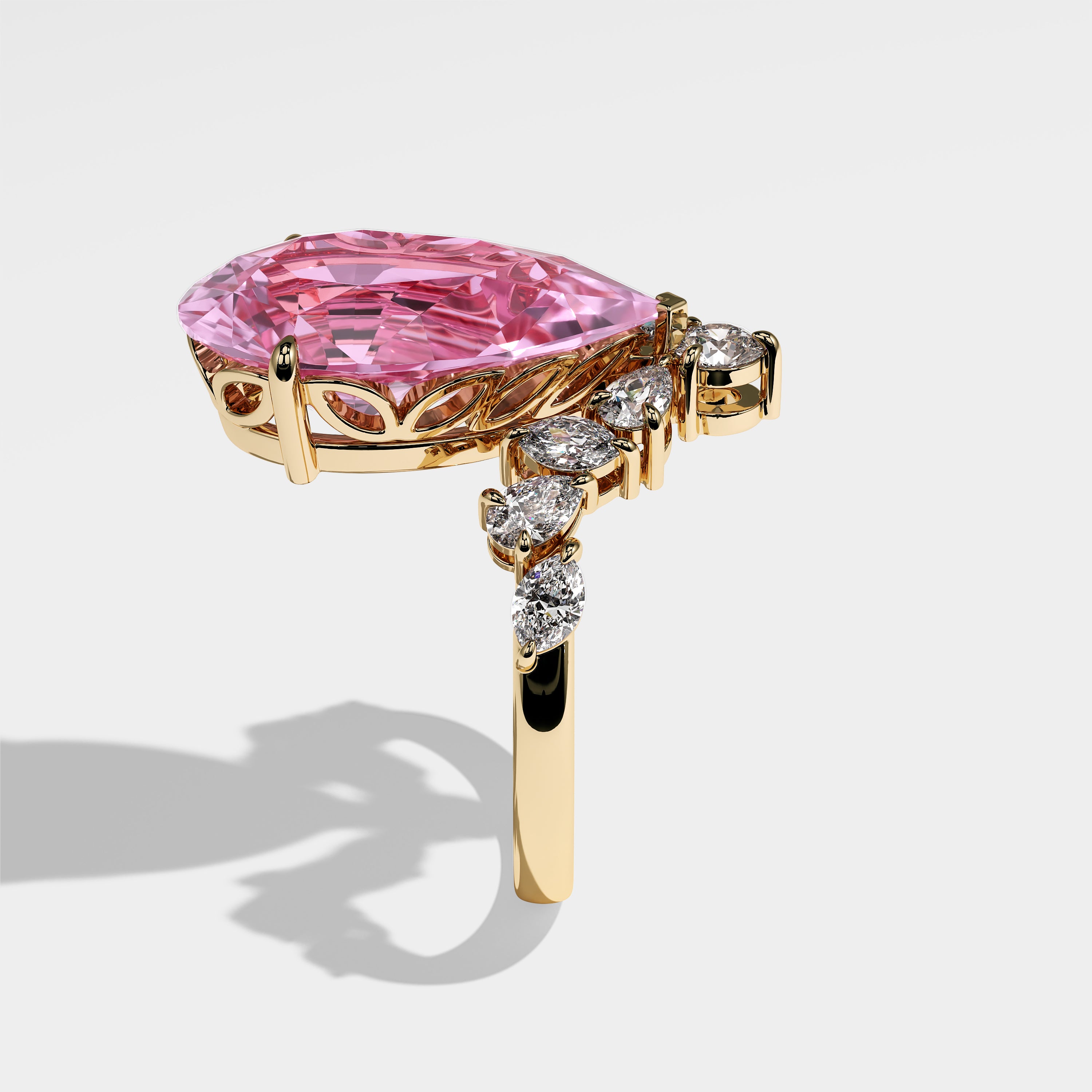 Prayer Diamond Pink Pear Halo Engagement Ring 18K Yellow Gold 13.00ct