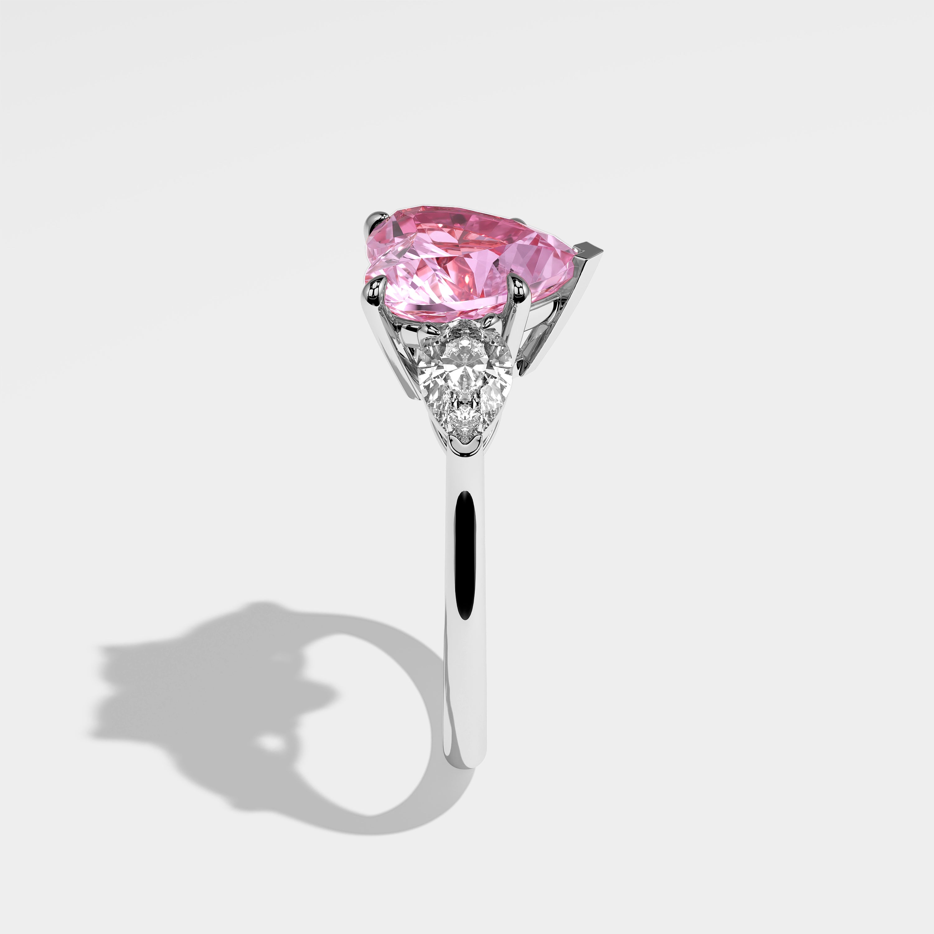 Polly pink heart-cut diamond engagement ring in 18K white gold by Kurbãni Durjini, side view