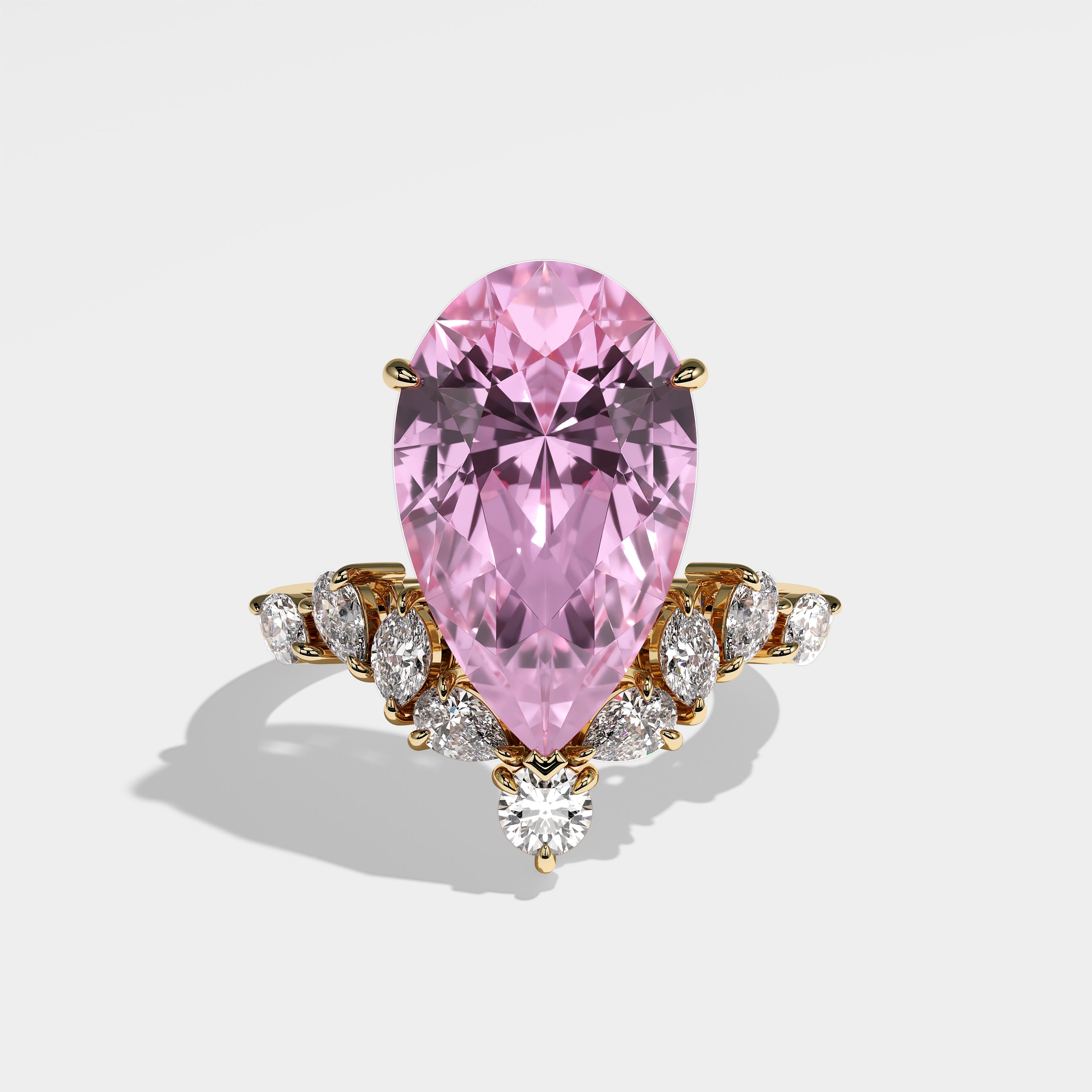 Prayer Diamond Pink Pear Halo Engagement Ring 18K Yellow Gold 13.00ct