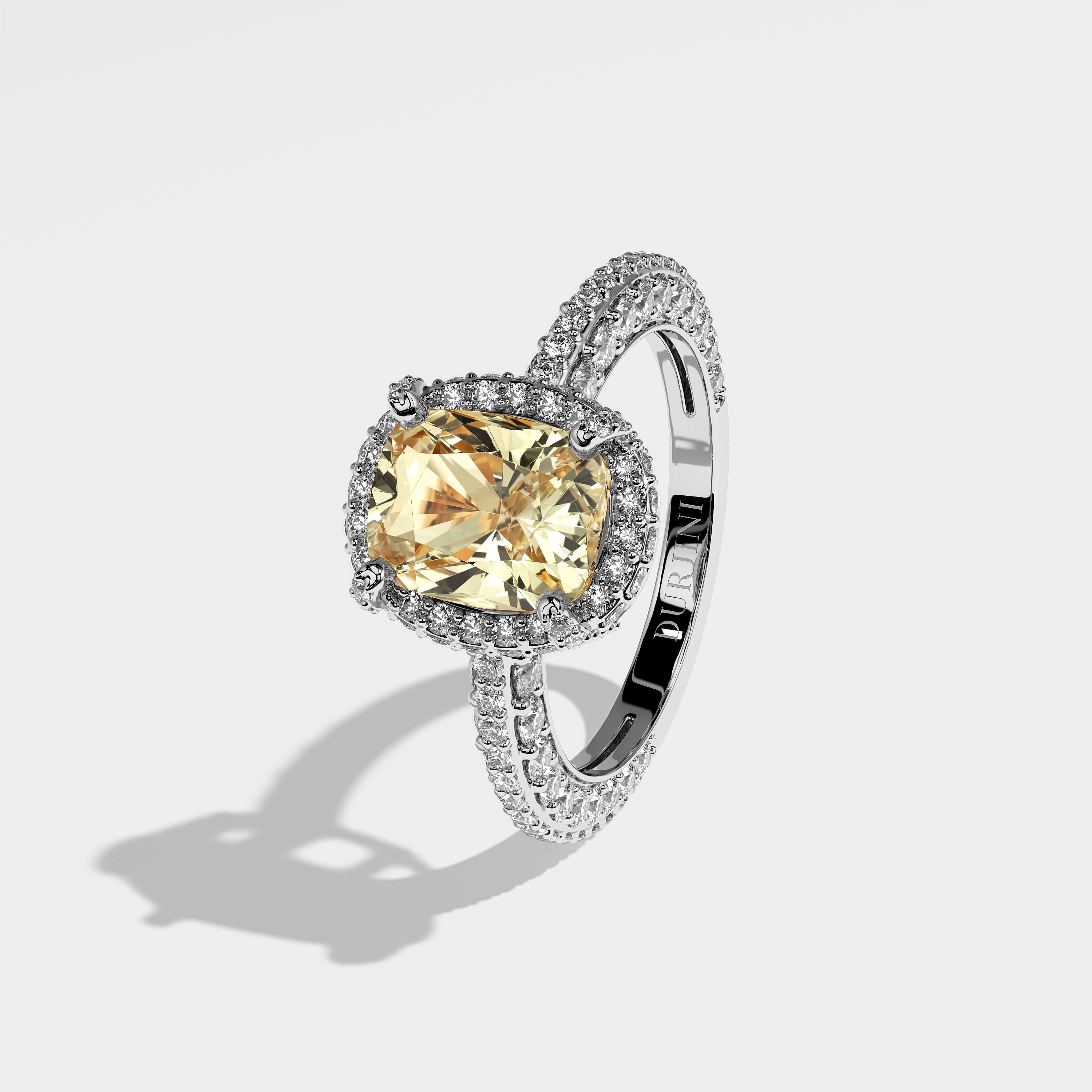 Robin Diamond Yellow Oval Halo Engagement Ring 18K White Gold 7.00ct