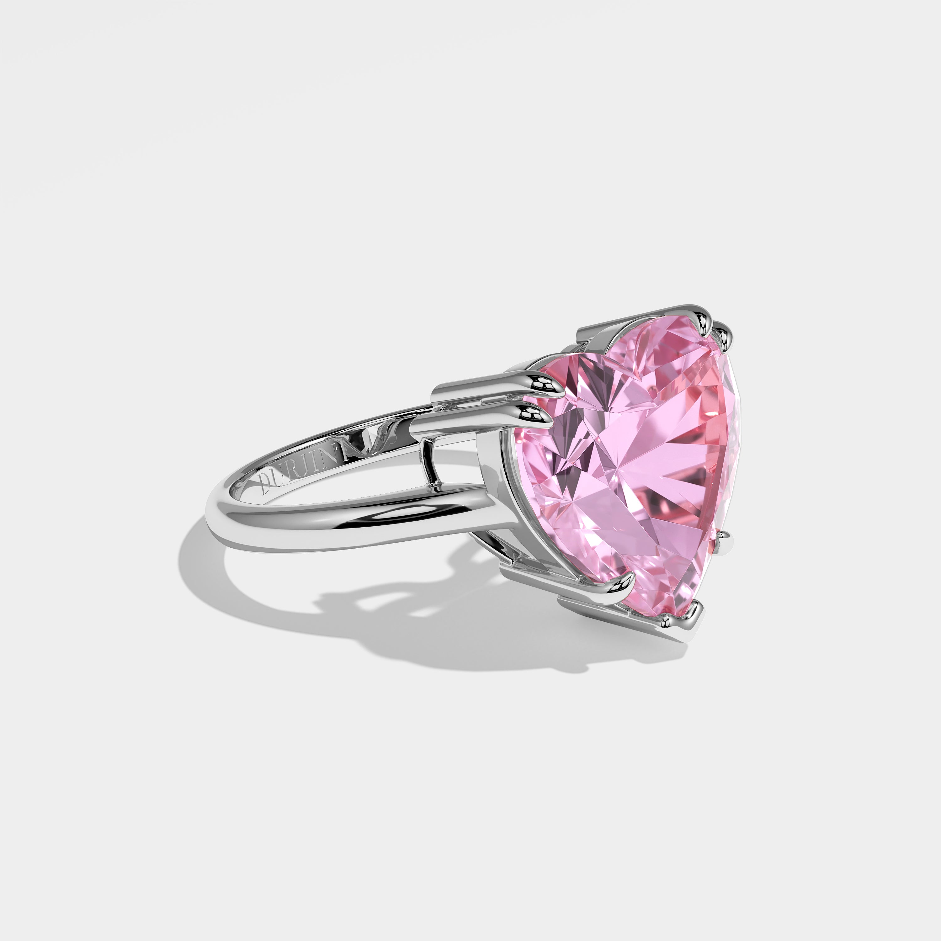 Clara pink heart diamond engagement ring in 18K white gold by Kurbãni Durjini, right view