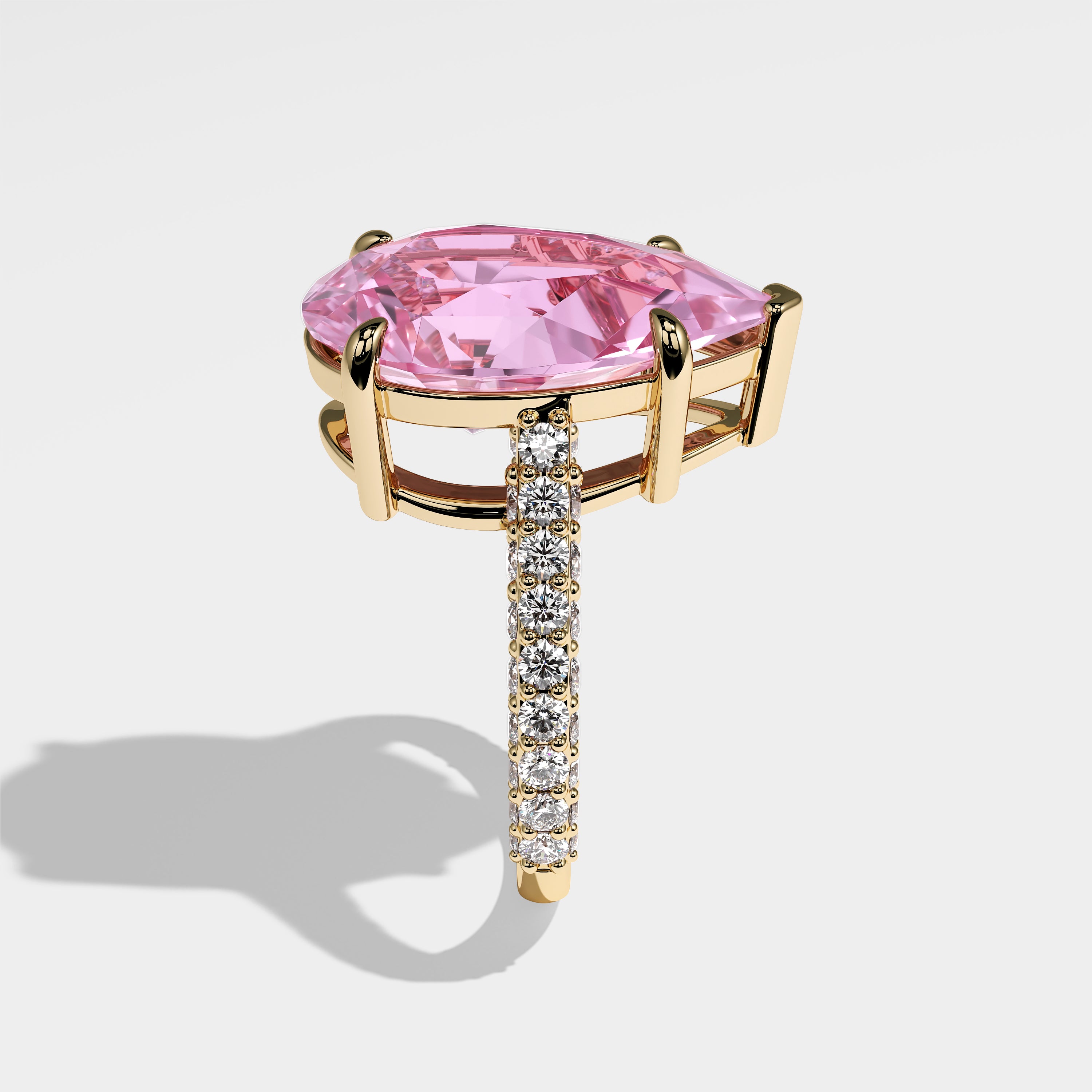 Britney Diamond Pink Pear Engagement Ring 18K Yellow Gold 8.00ct