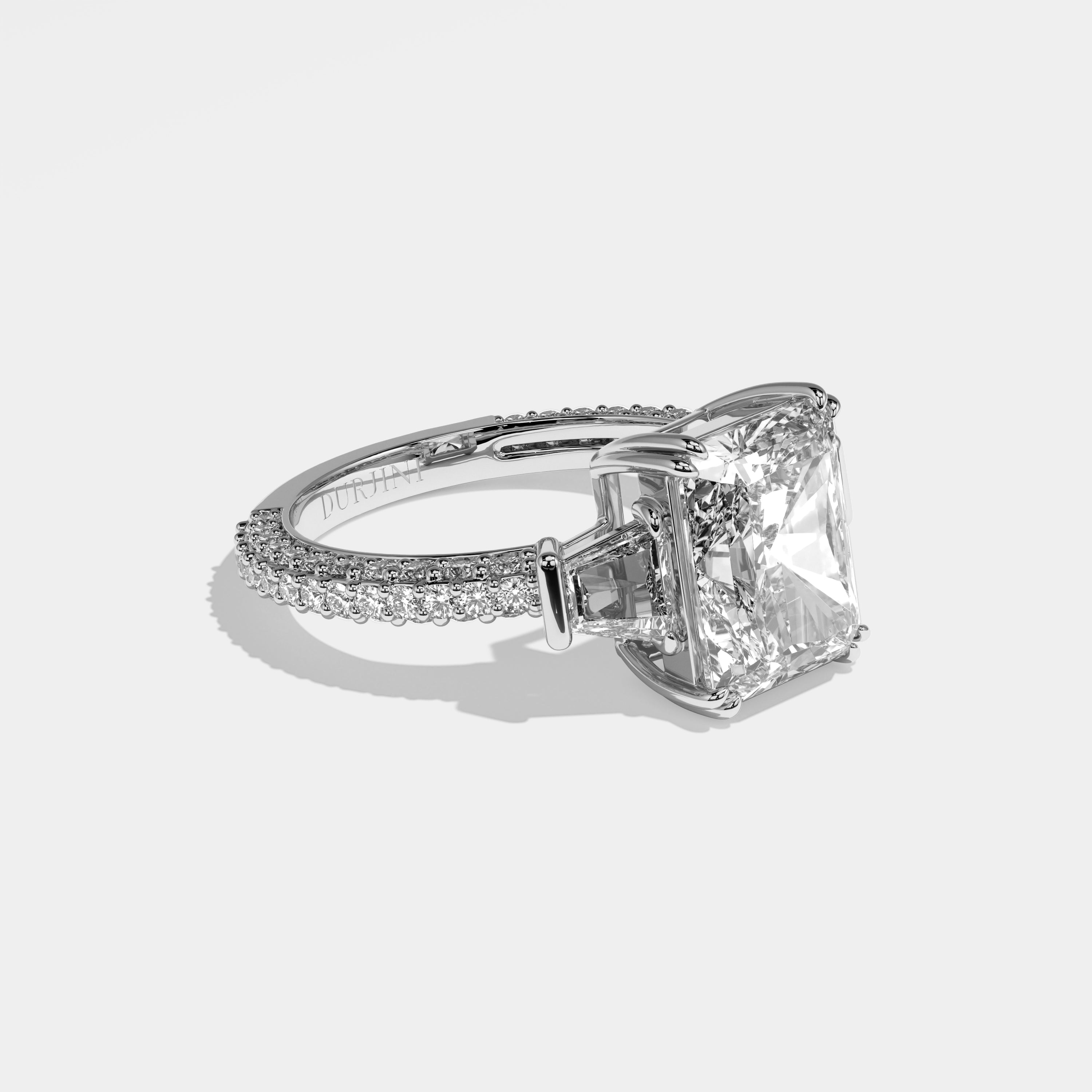 Alur radiant-cut diamond engagement ring in 18K white gold by Kurbãni Durjini, right side view