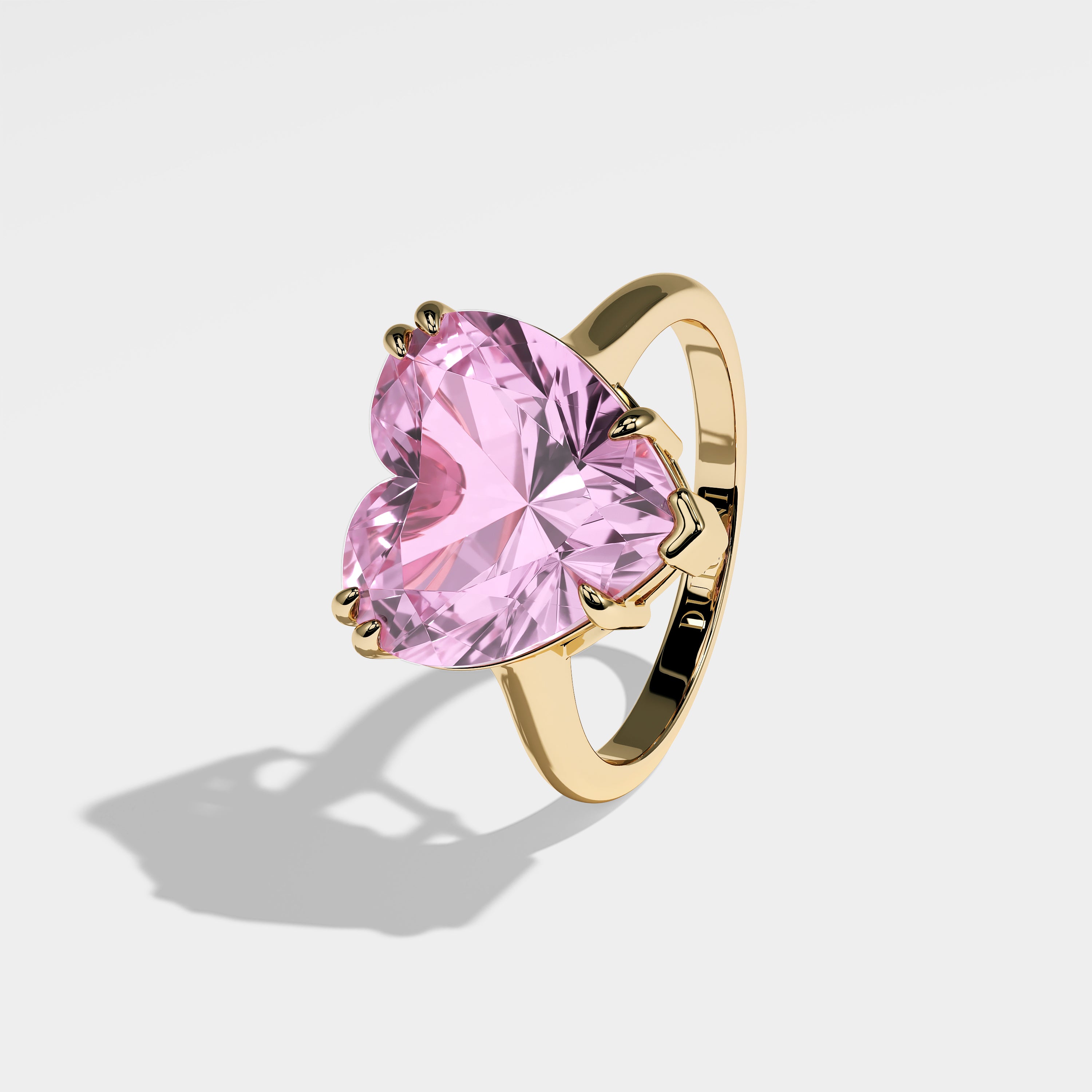 Mabel pink heart diamond engagement ring in 18K yellow gold by Kurbãni Durjini, left view