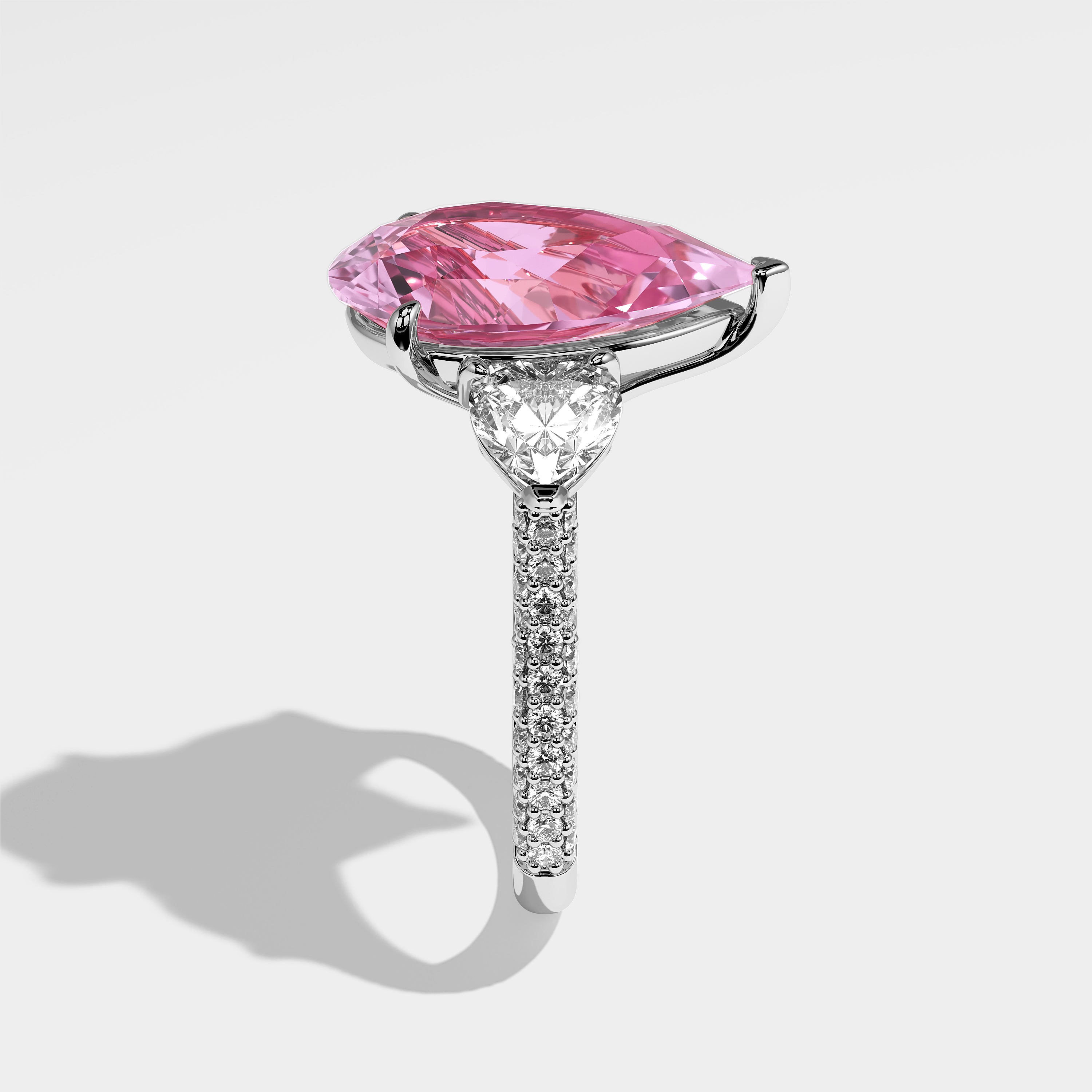 Stella pink pear-cut diamond engagement ring in 18K white gold by Kurbãni Durjini, side view