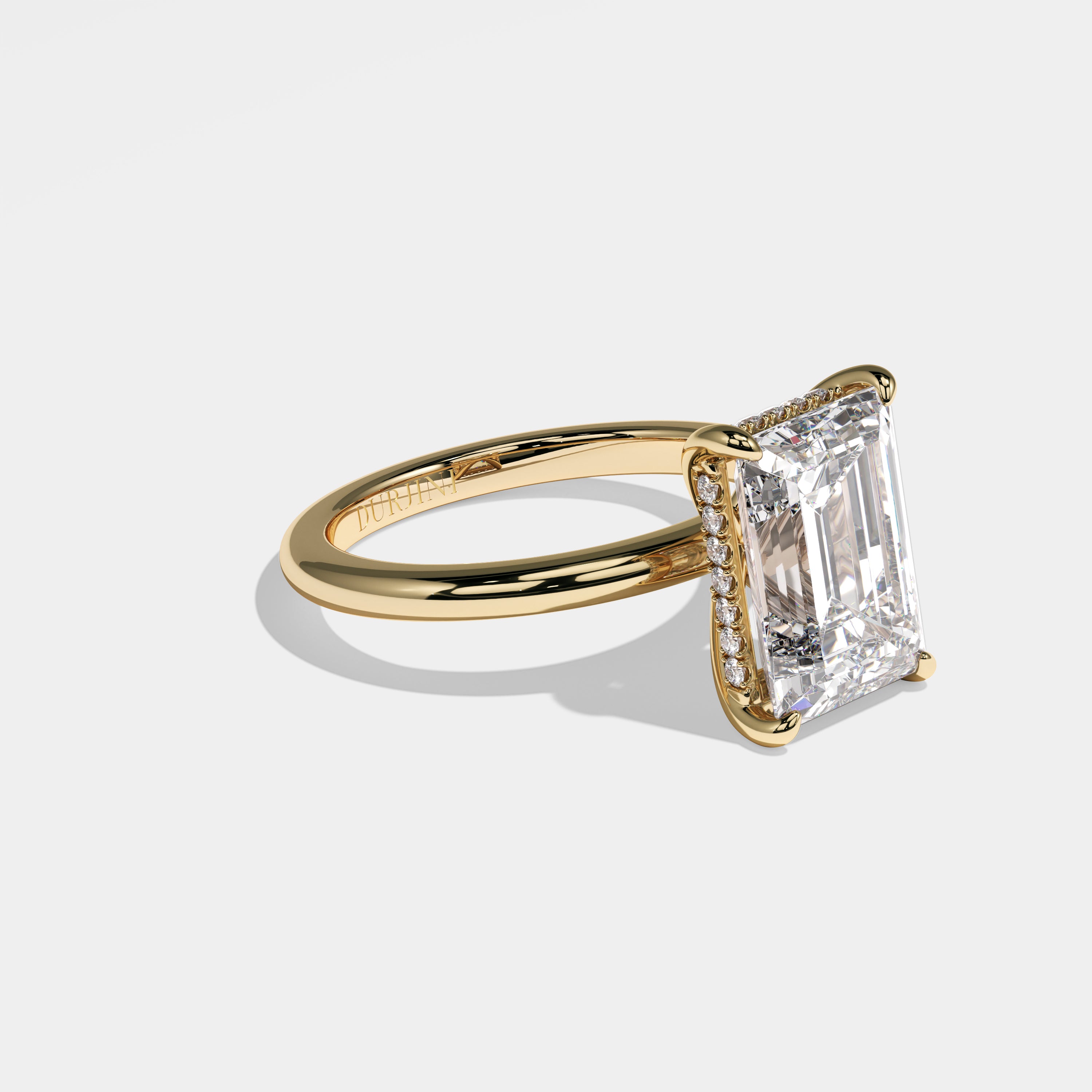 Right View – Kurbãni Durjini Diamond Emerald Halo Engagement Ring Yellow Gold