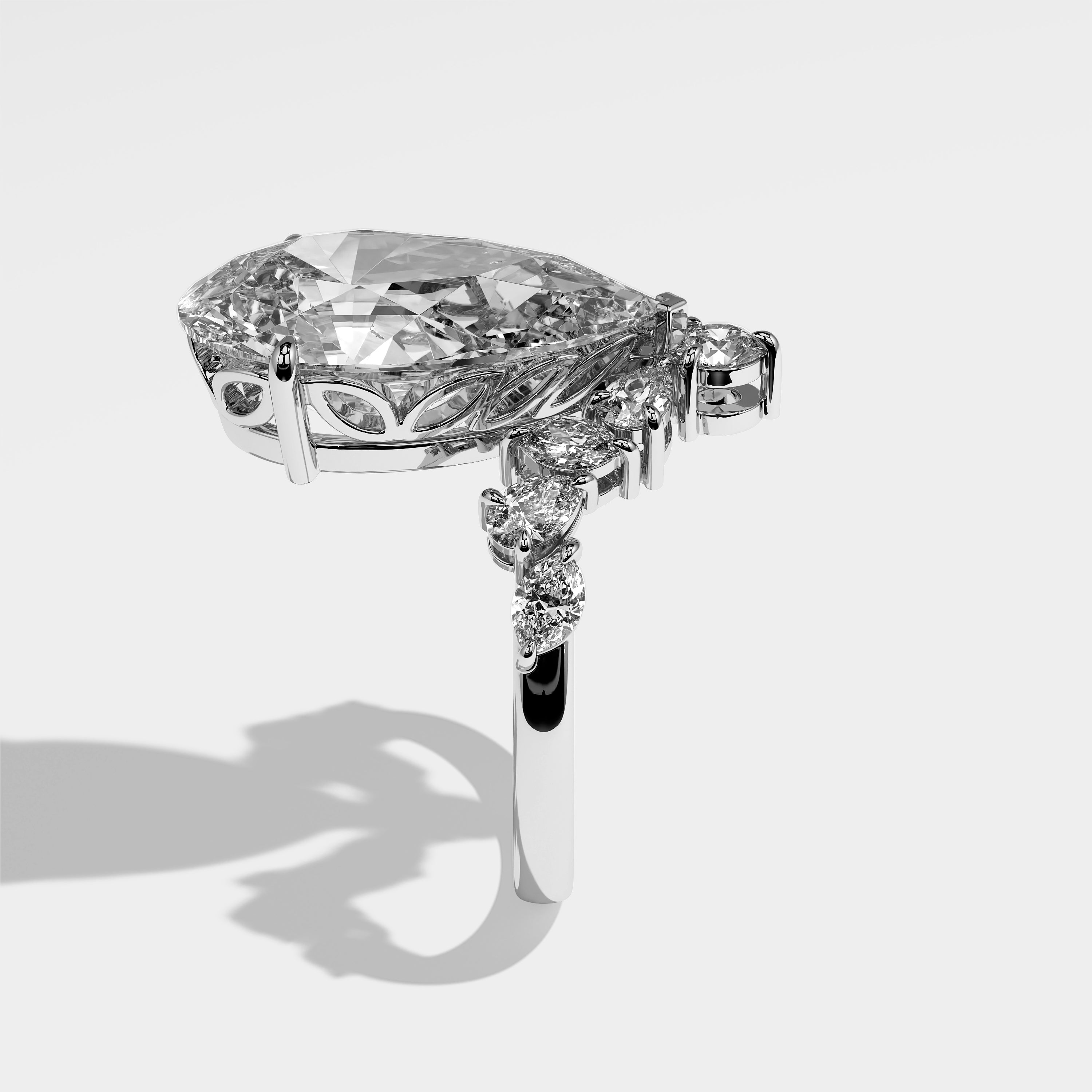 Titan Diamond Pear Halo Engagement Ring 18K White Gold 18.00ct