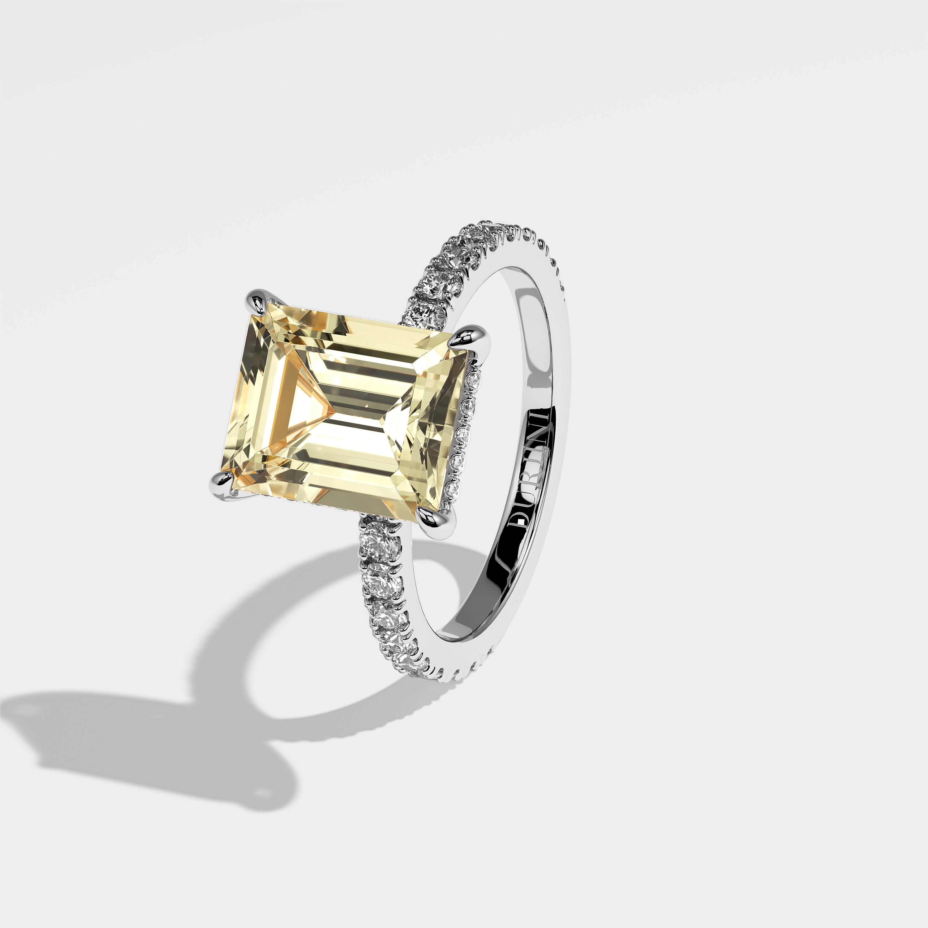 Beth Diamond Yellow Emerald Engagement Ring 18K White Gold 4.50ct