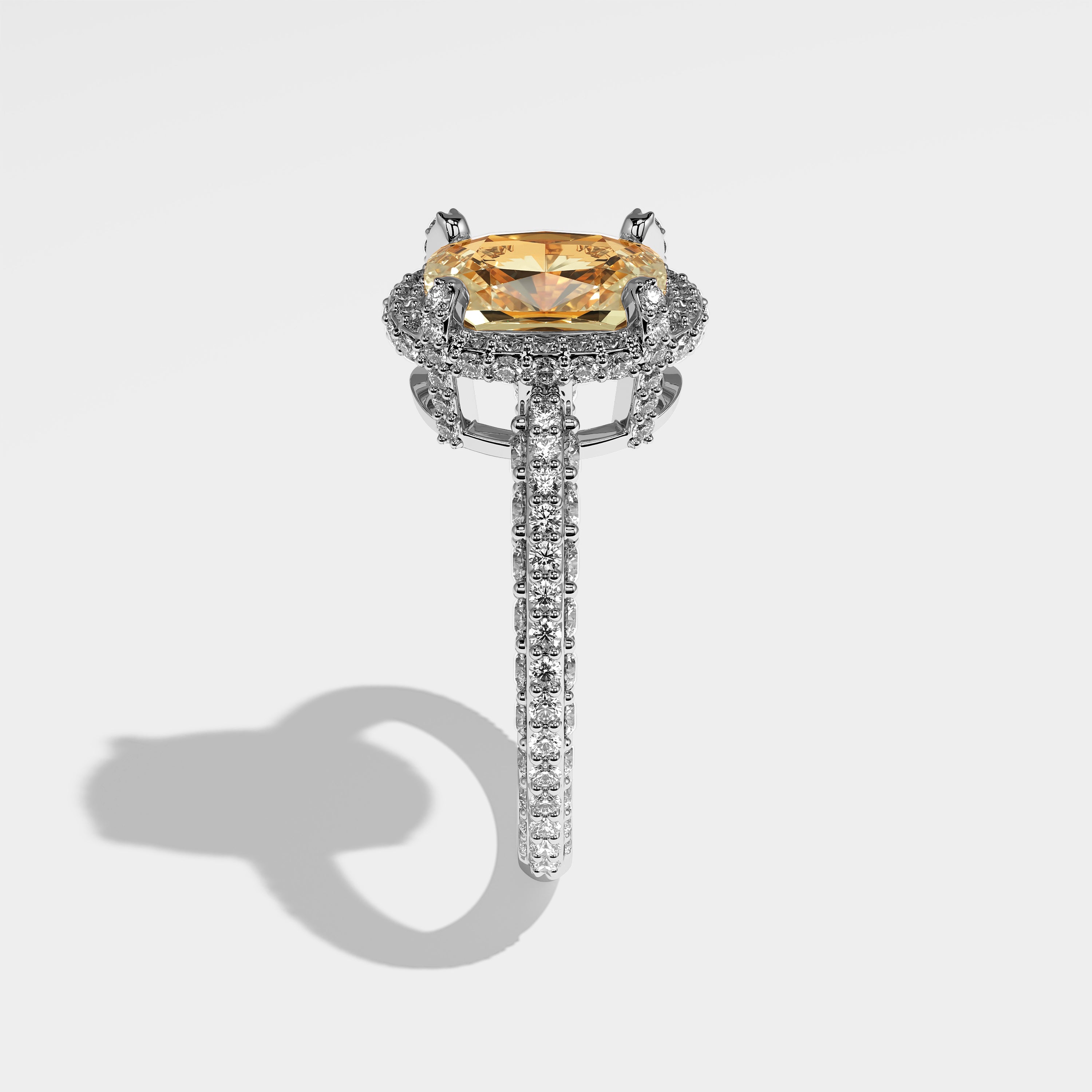 Robin Diamond Yellow Oval Halo Engagement Ring 18K White Gold 7.00ct