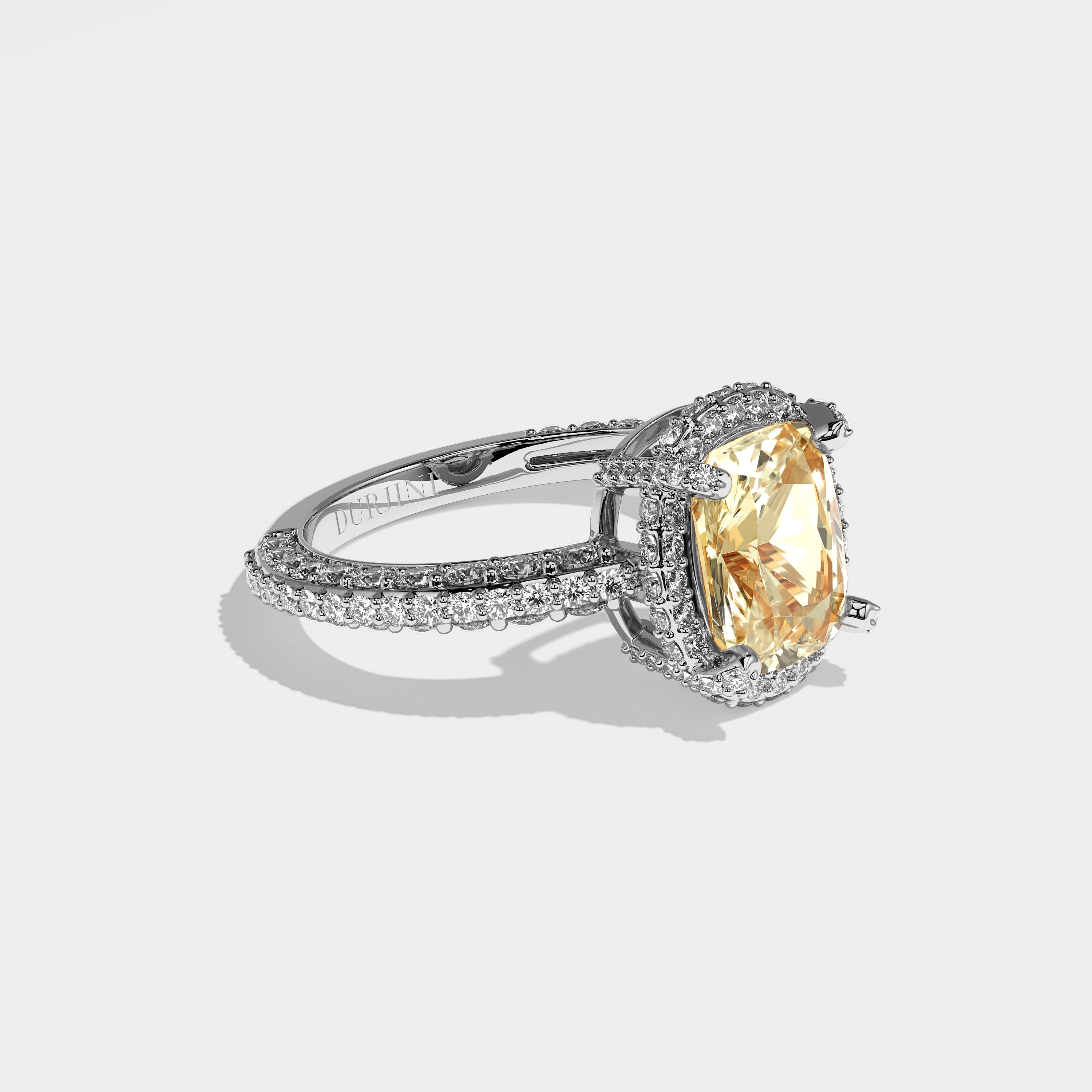 Robin Diamond Yellow Oval Halo Engagement Ring 18K White Gold 7.00ct
