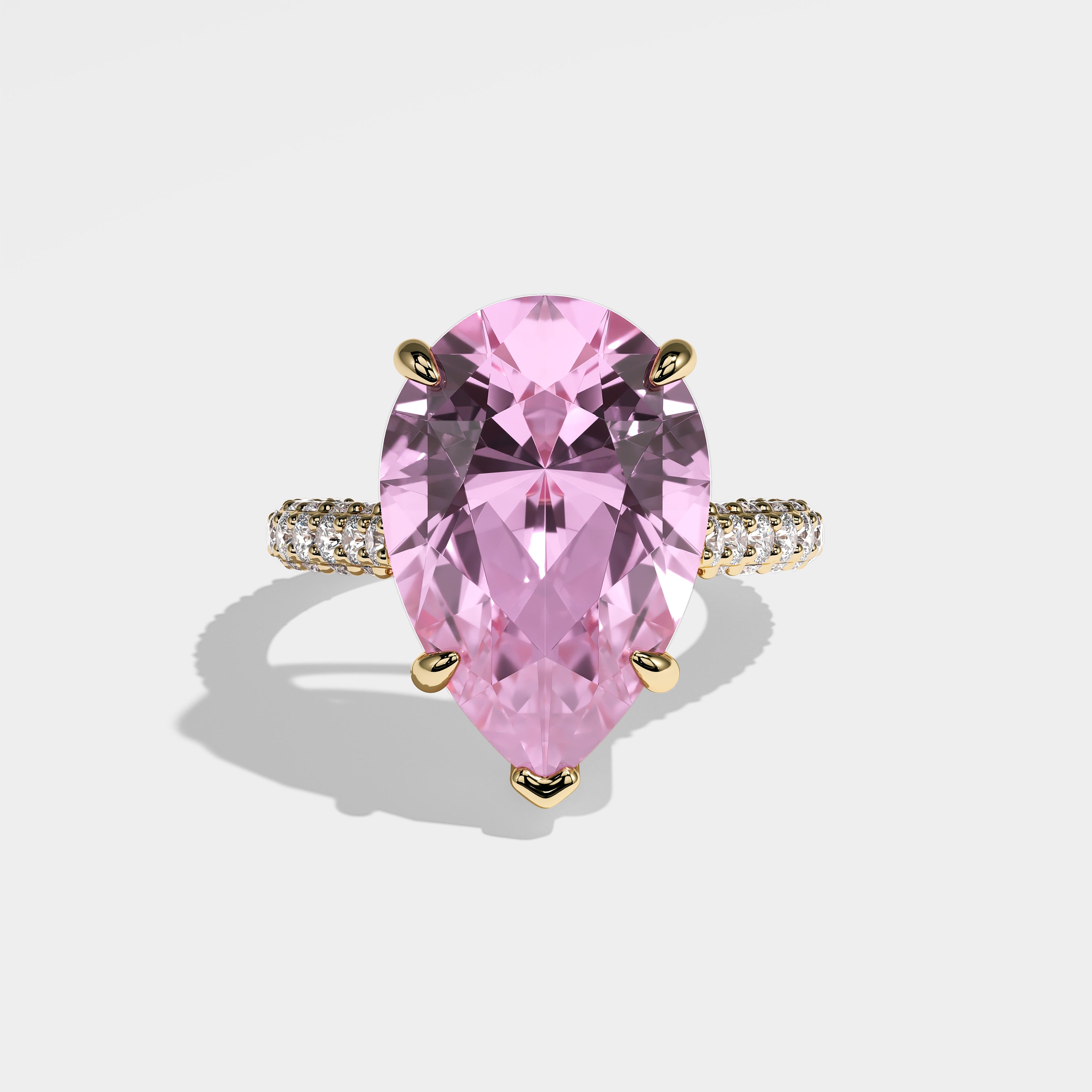 Britney Diamond Pink Pear Engagement Ring 18K Yellow Gold 8.00ct