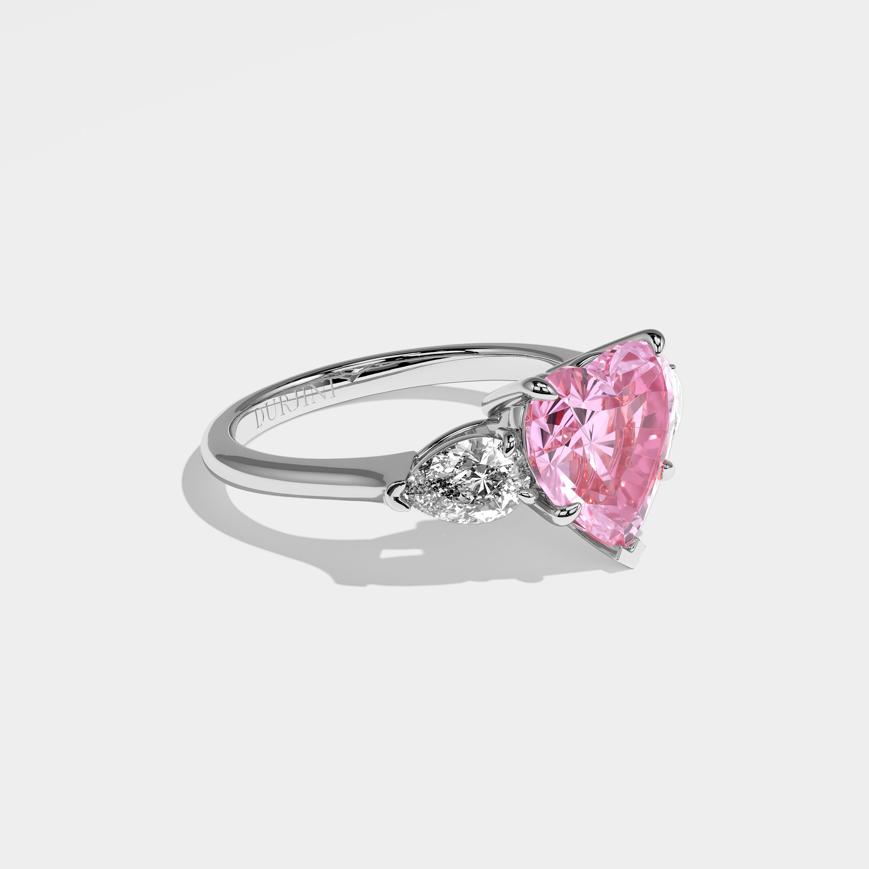 Polly pink heart-cut diamond engagement ring in 18K white gold by Kurbãni Durjini, right side view