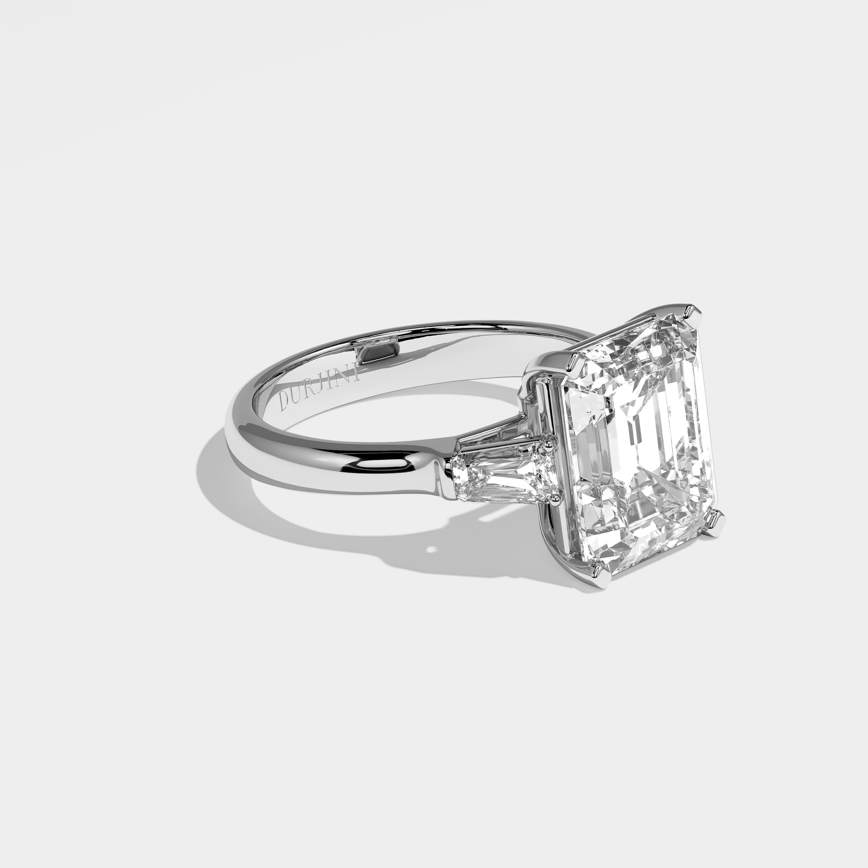 Olivia Diamond Emerald Engagement Ring White Gold by Kurbani Durjini, right view.