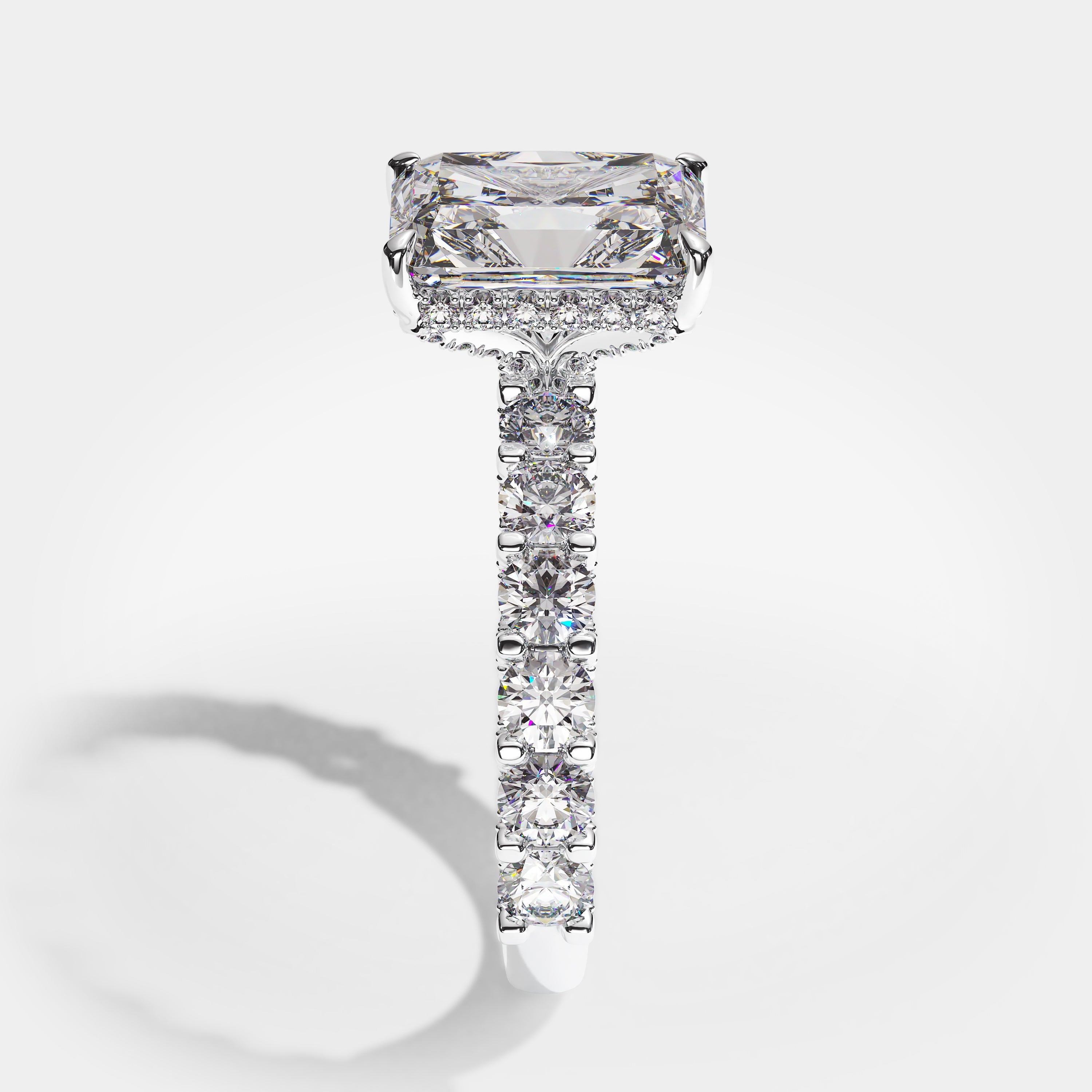 Diana Diamond Radiant Halo Engagement Ring 18K White Gold 7.00ct