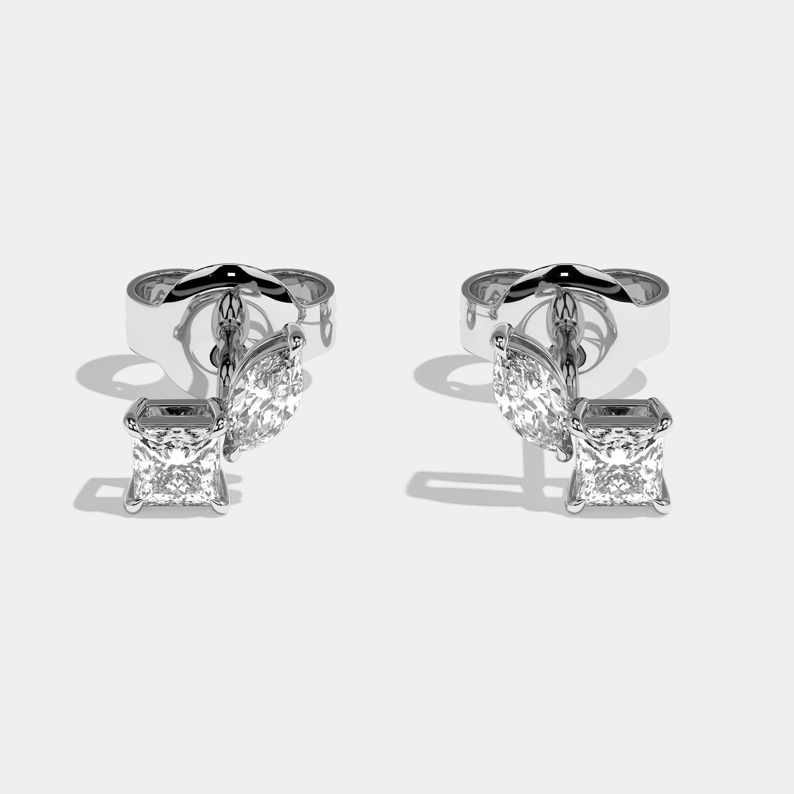 Brute Princess Brilliant Cut Diamond Earrings White Gold 2.00ct