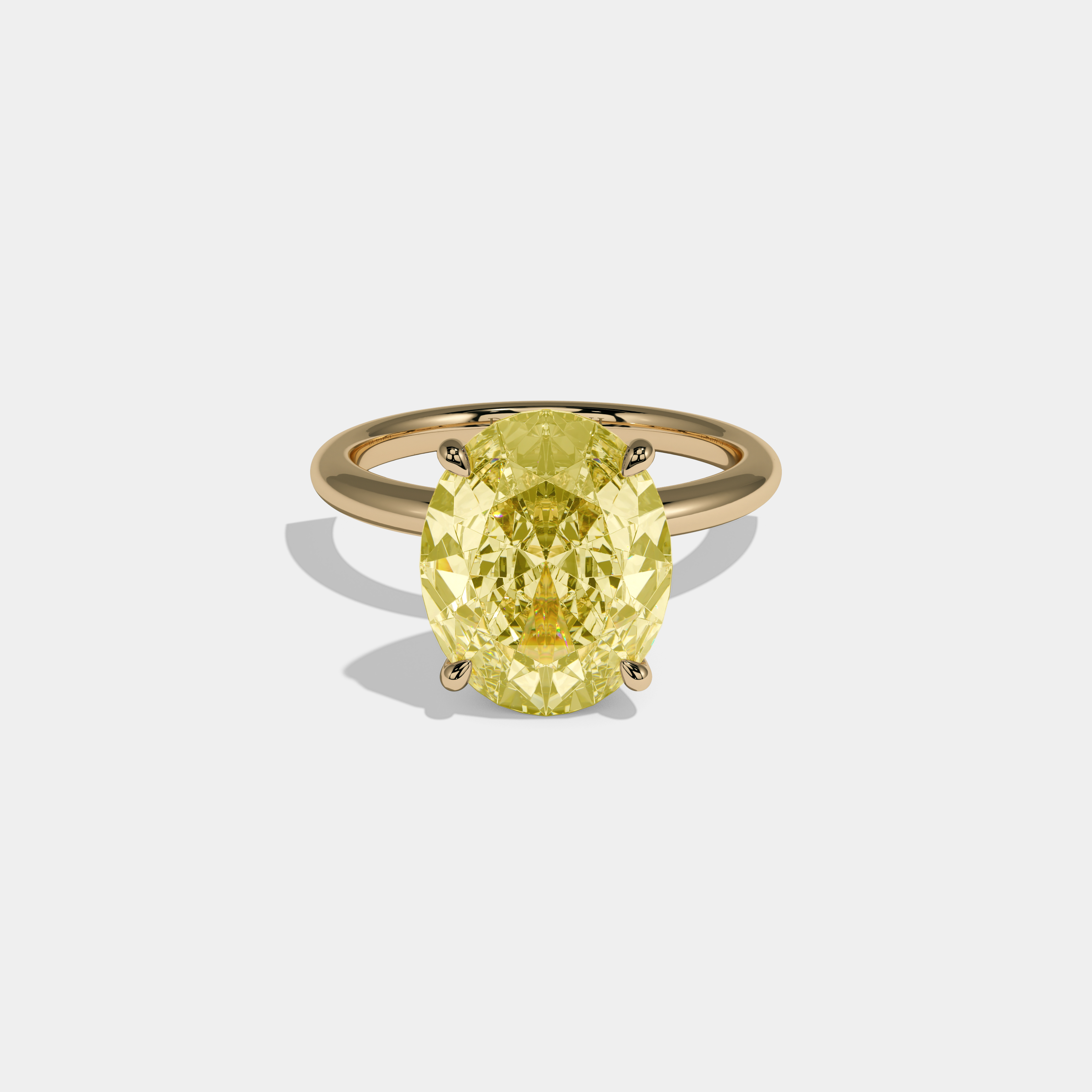 Victoria Fancy Yellow Oval Cut Diamond Plain Band Engagement Ring 6.5ct 18K Yellow Gold
