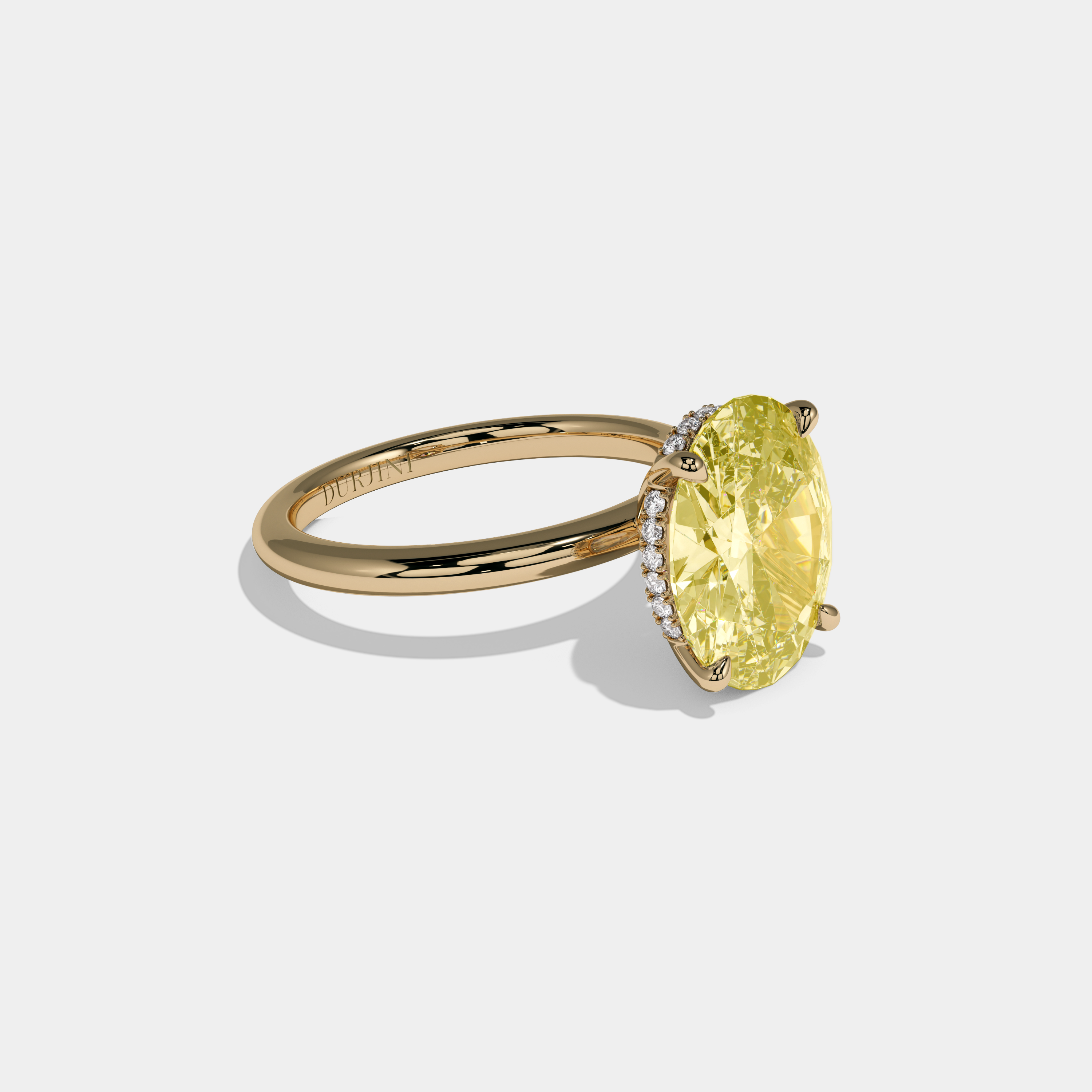 Victoria Fancy Yellow Oval Cut Diamond Plain Band Engagement Ring 6.5ct 18K Yellow Gold