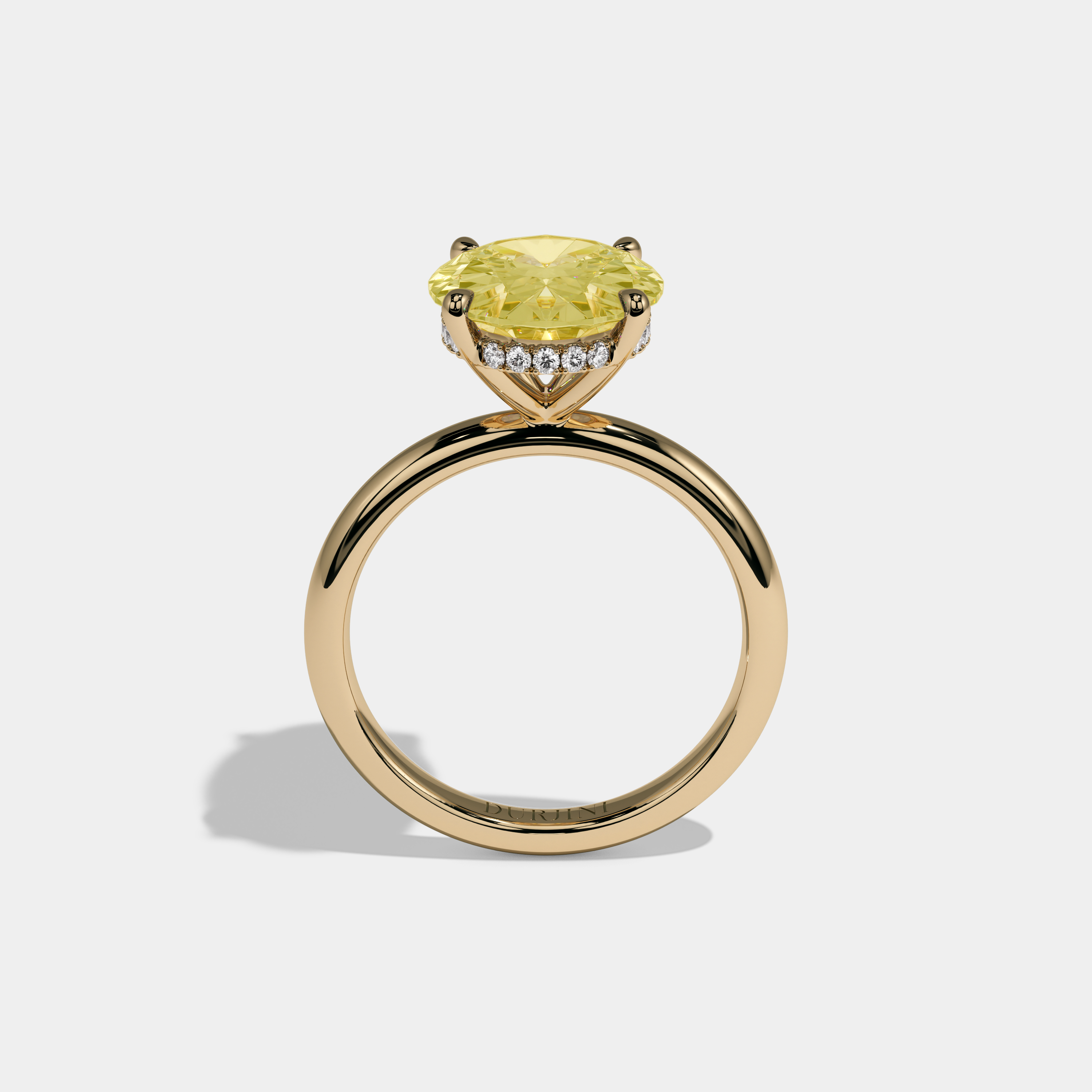 Victoria Fancy Yellow Oval Cut Diamond Plain Band Engagement Ring 6.5ct 18K Yellow Gold