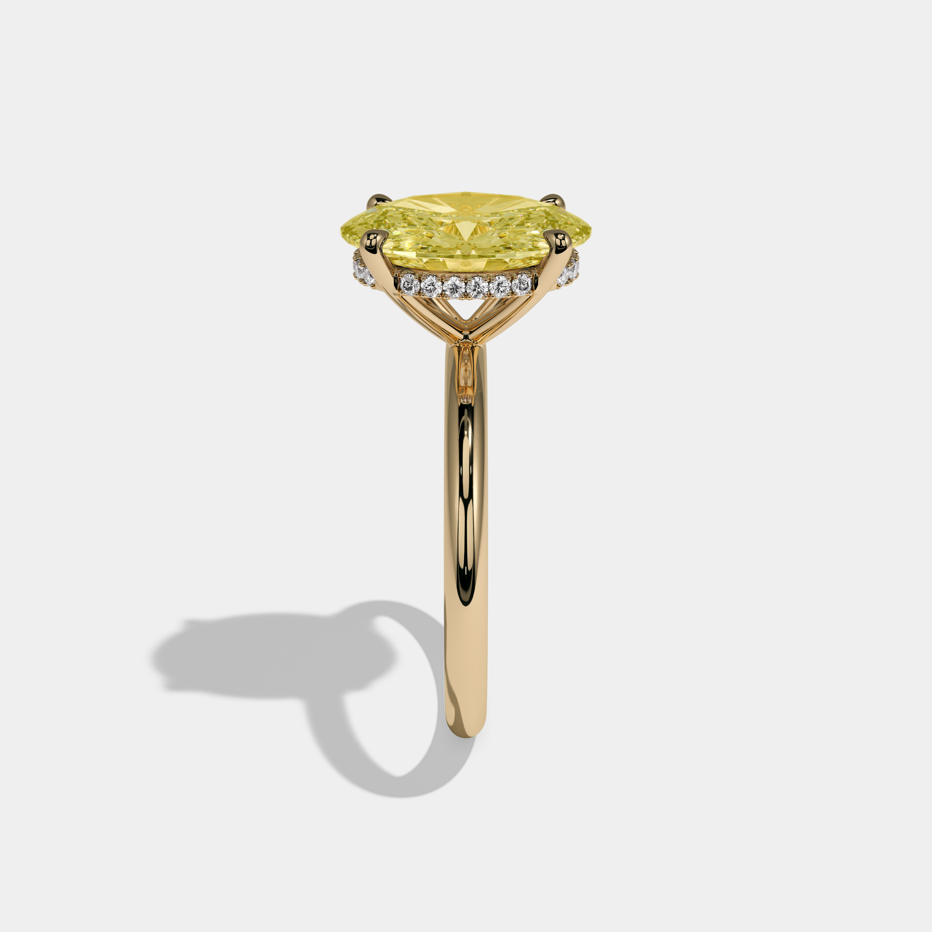 Victoria Fancy Yellow Oval Cut Diamond Plain Band Engagement Ring 6.5ct 18K Yellow Gold