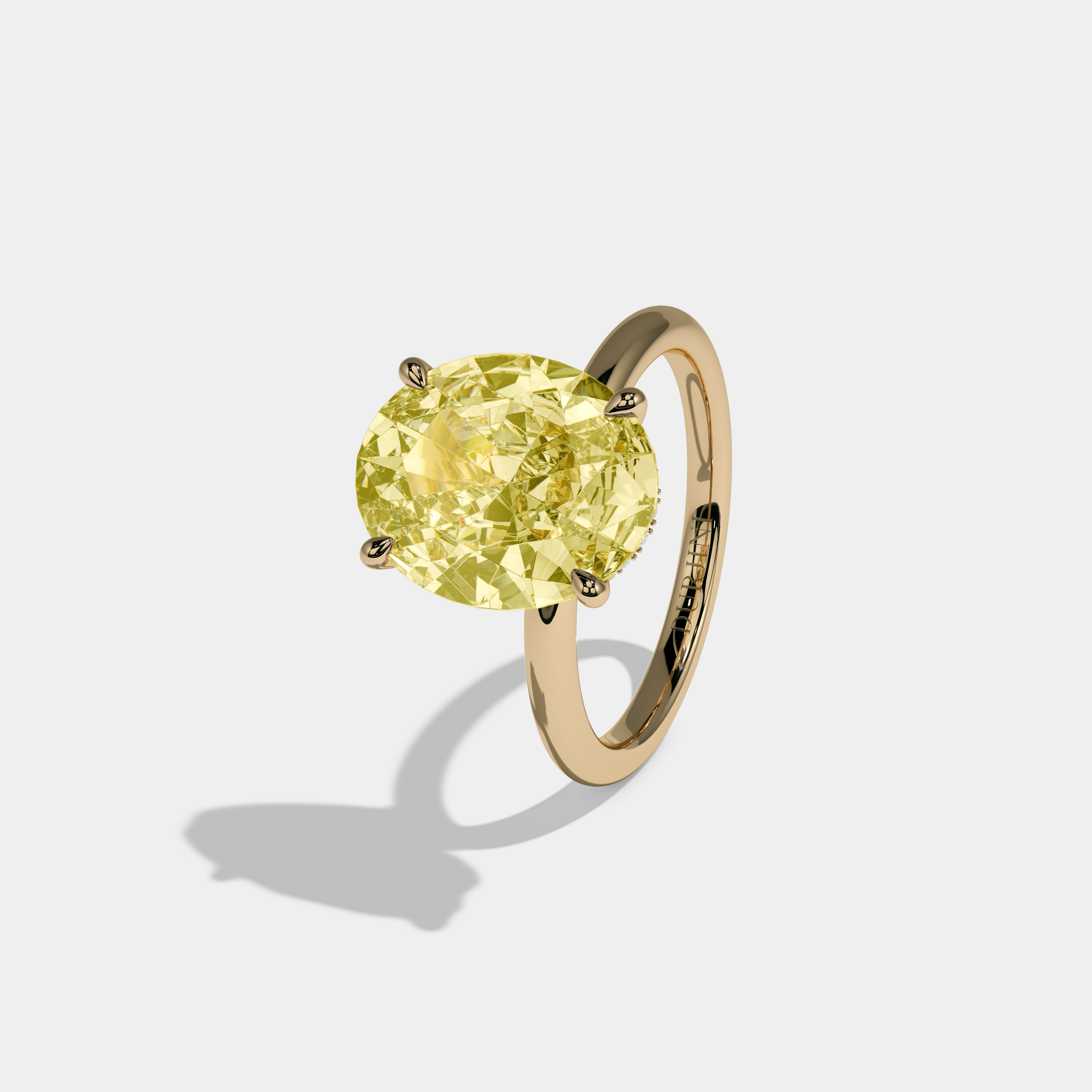 Victoria Fancy Yellow Oval Cut Diamond Plain Band Engagement Ring 6.5ct 18K Yellow Gold
