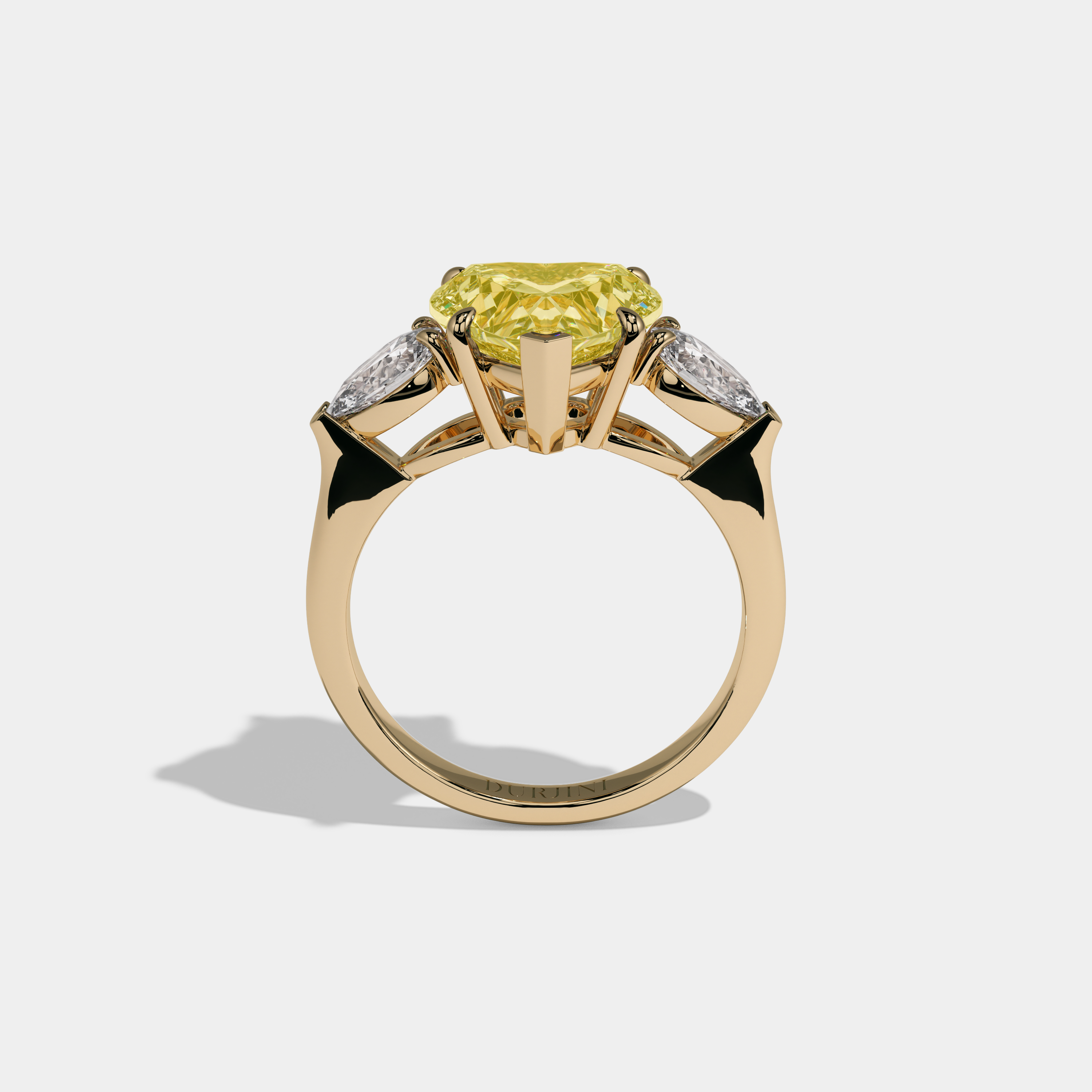 Victoria Fancy Yellow Heart Cut Diamond Plain Band With Pear Cut Sides Engagement Ring 8ct 18K Yellow Gold