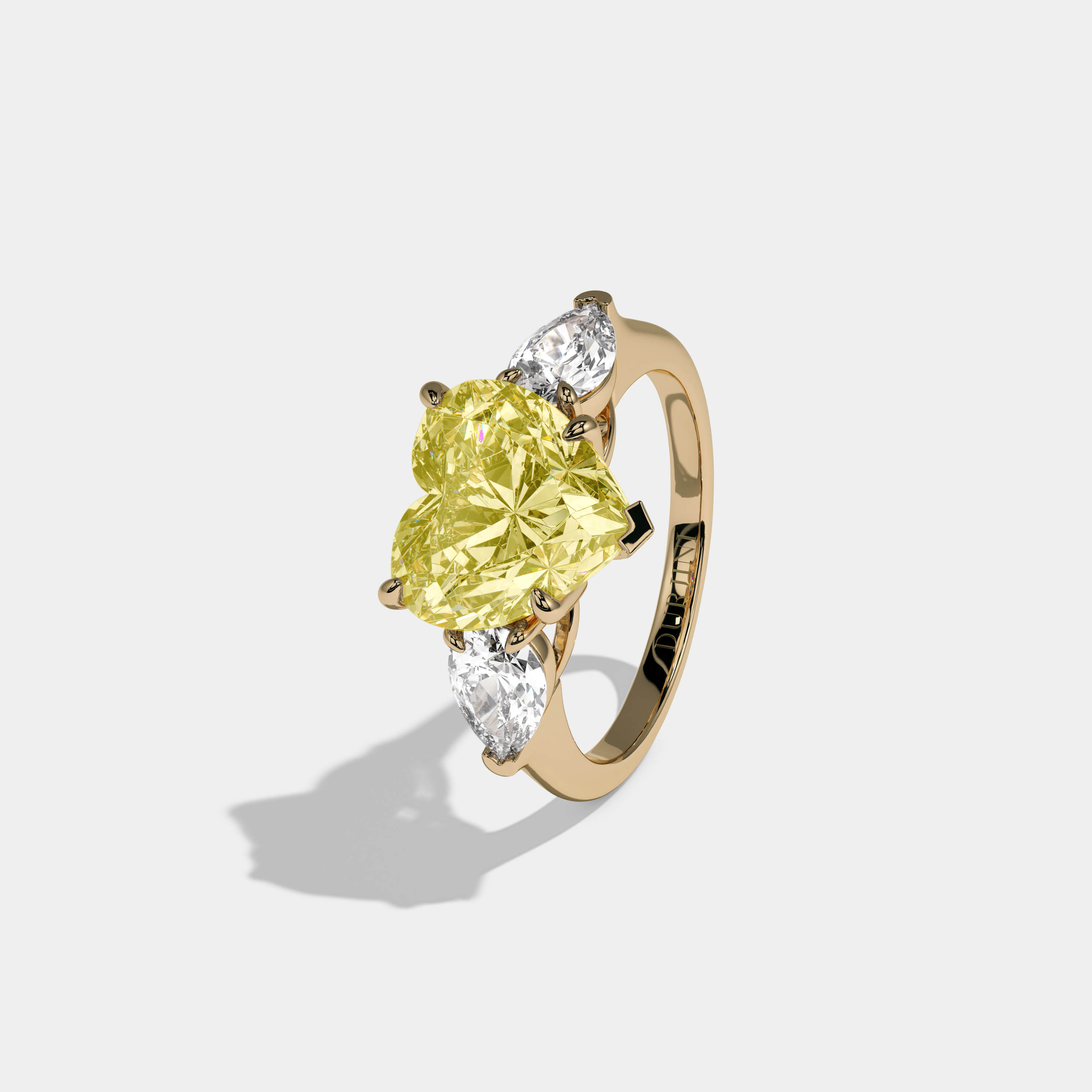 Victoria Fancy Yellow Heart Cut Diamond Plain Band With Pear Cut Sides Engagement Ring 8ct 18K Yellow Gold