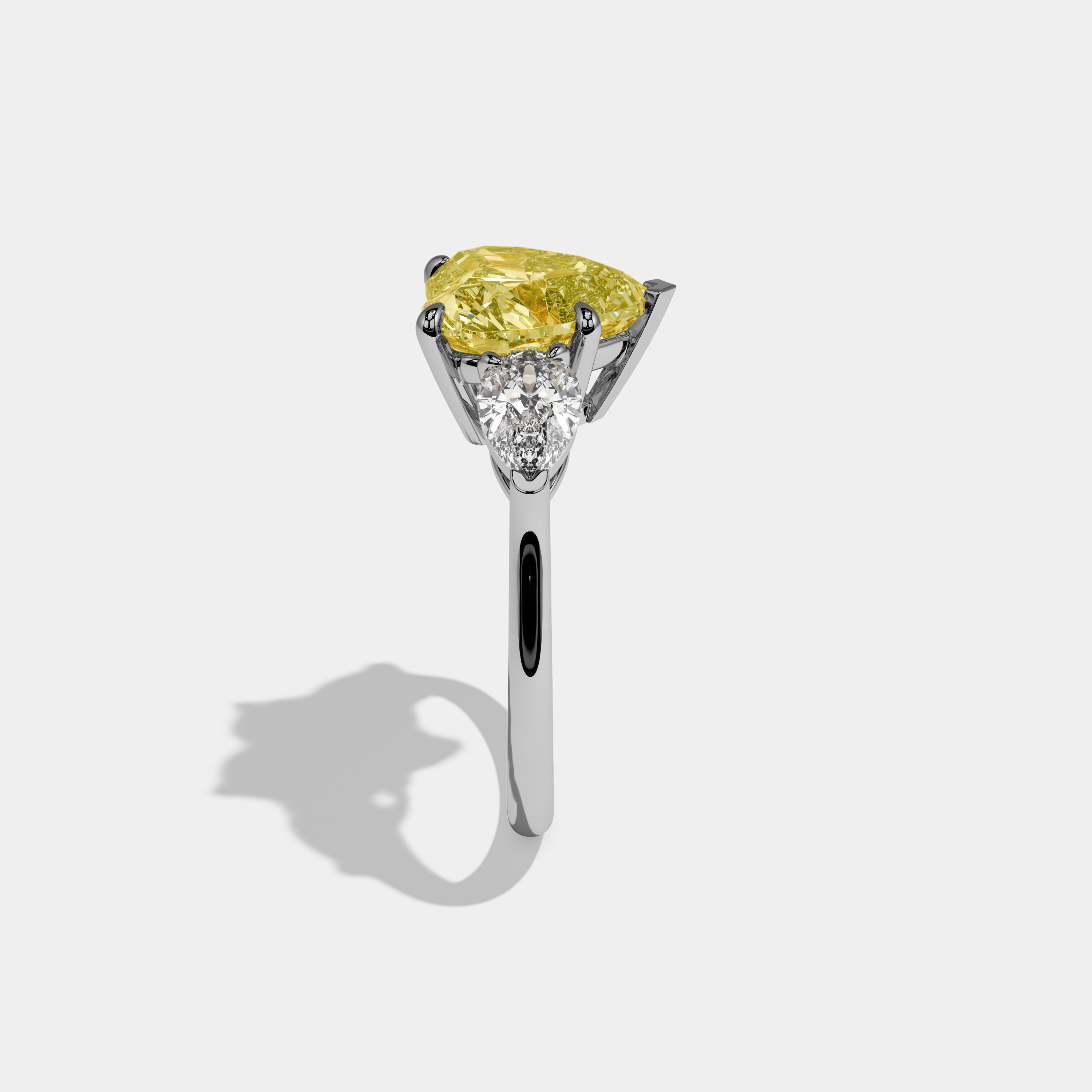 Philippa Fancy Yellow Heart Cut Diamond Plain Band With Pear Cut Sides Engagement Ring 8ct 18K White Gold