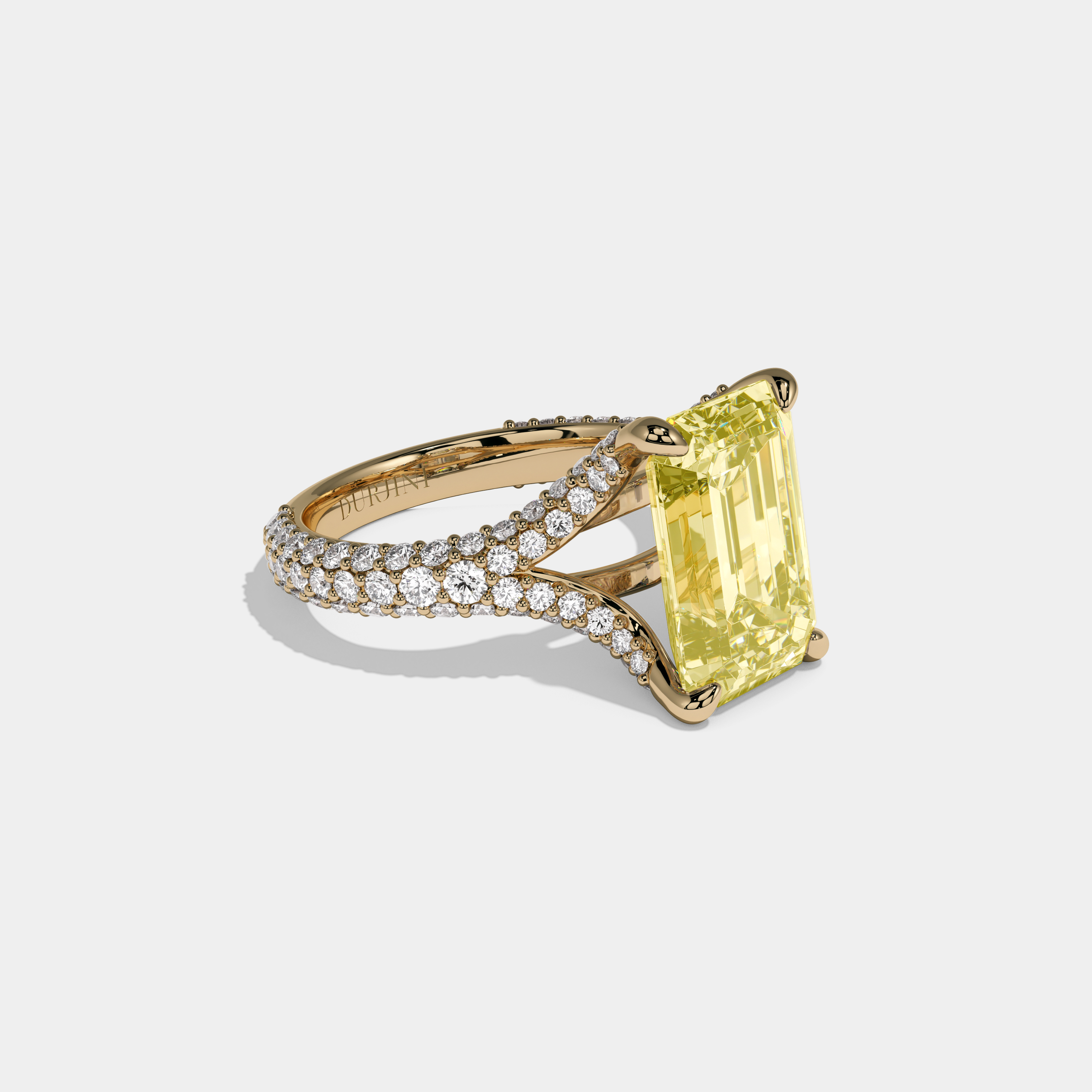 Victoria Fancy Yellow Emerald Cut Diamond Band Engagement Ring 8ct 18K Yellow Gold