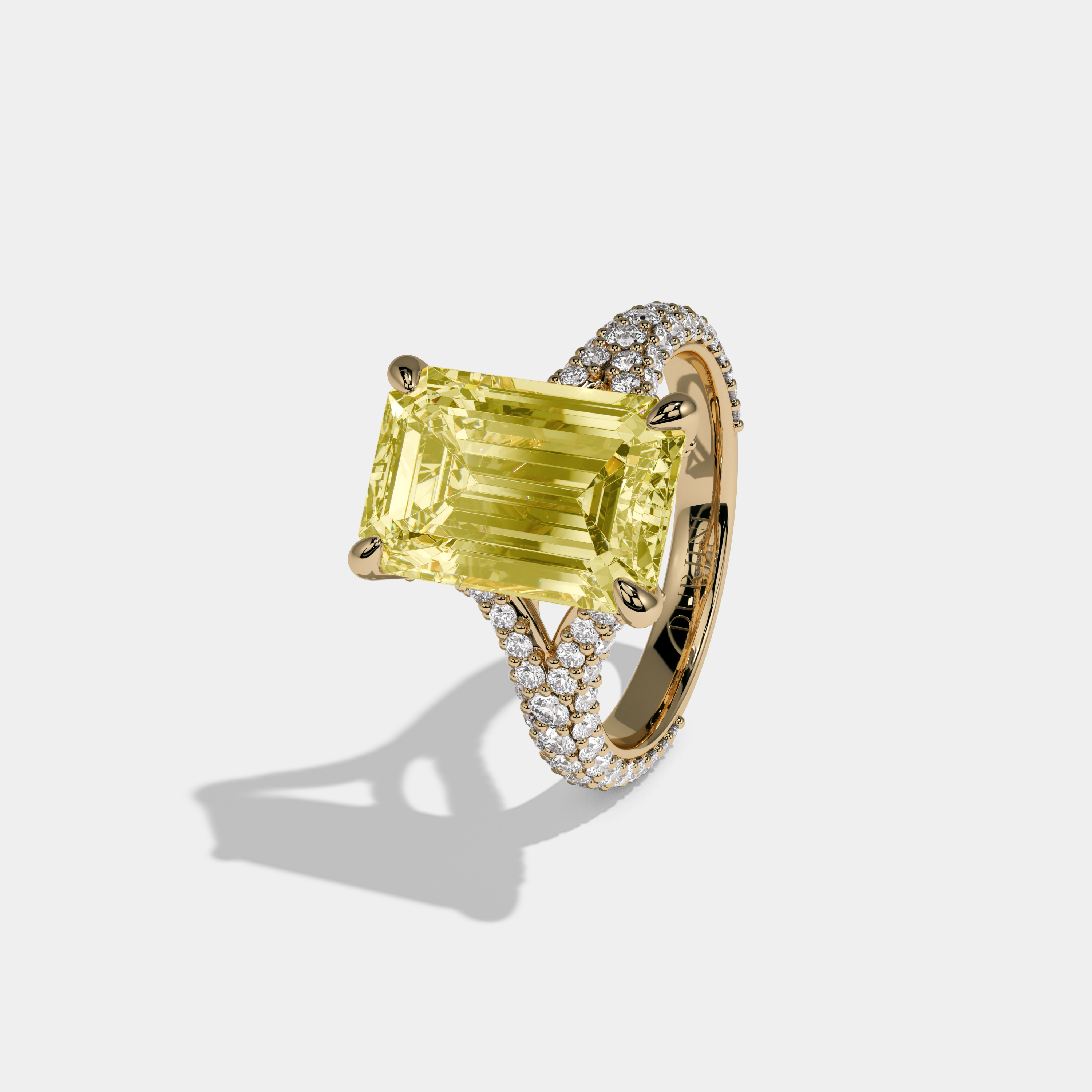 Victoria Fancy Yellow Emerald Cut Diamond Band Engagement Ring 8ct 18K Yellow Gold