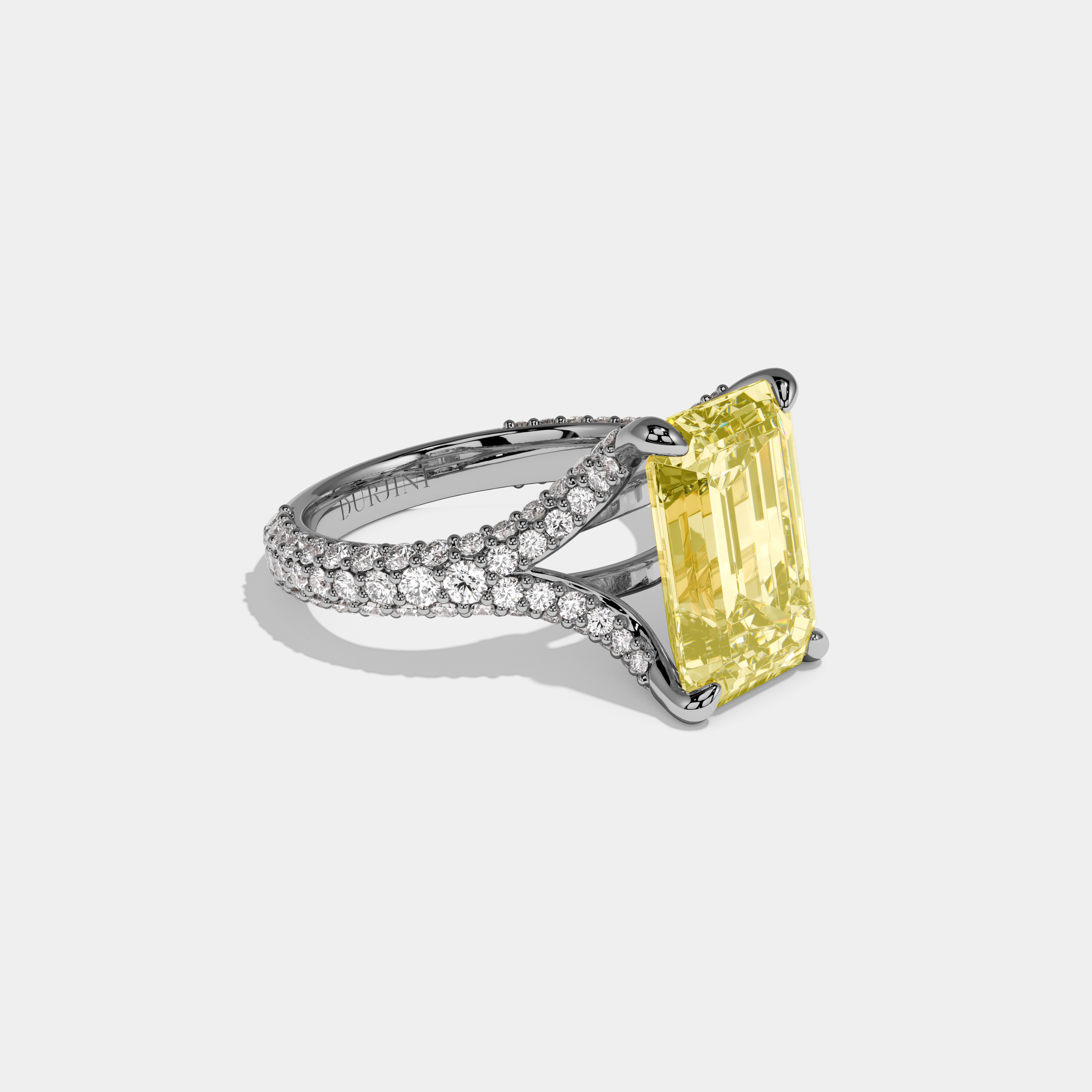 Lavinia Fancy Yellow Emerald Cut Diamond Band Engagement Ring 8ct 18K White Gold