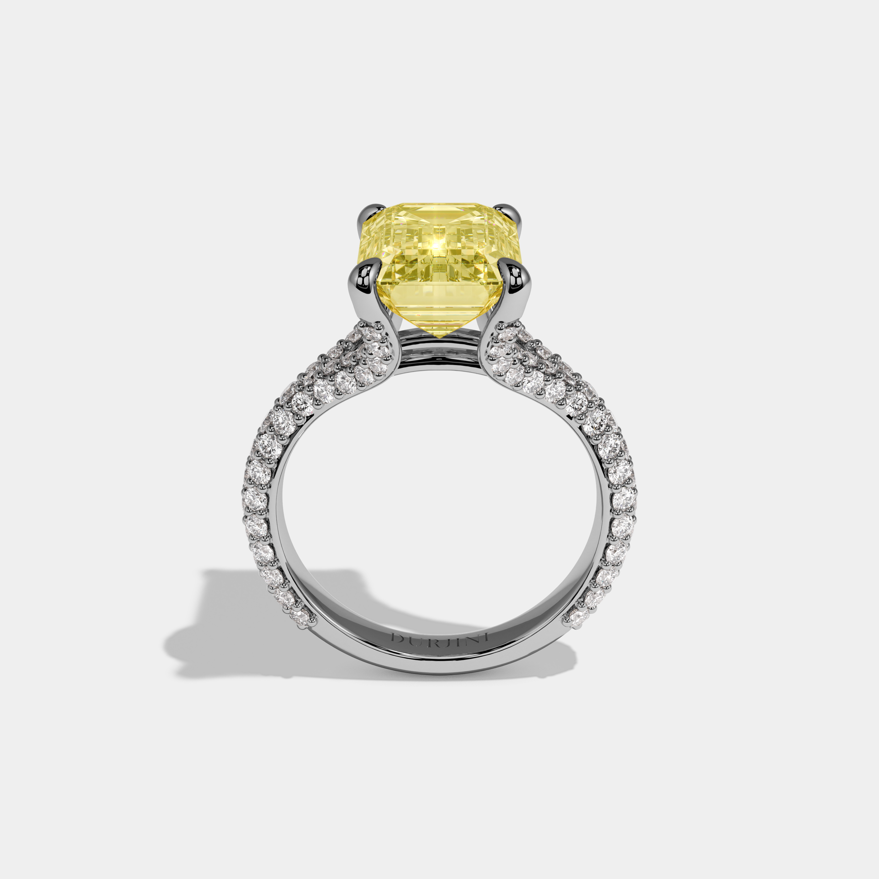Lavinia Fancy Yellow Emerald Cut Diamond Band Engagement Ring 8ct 18K White Gold