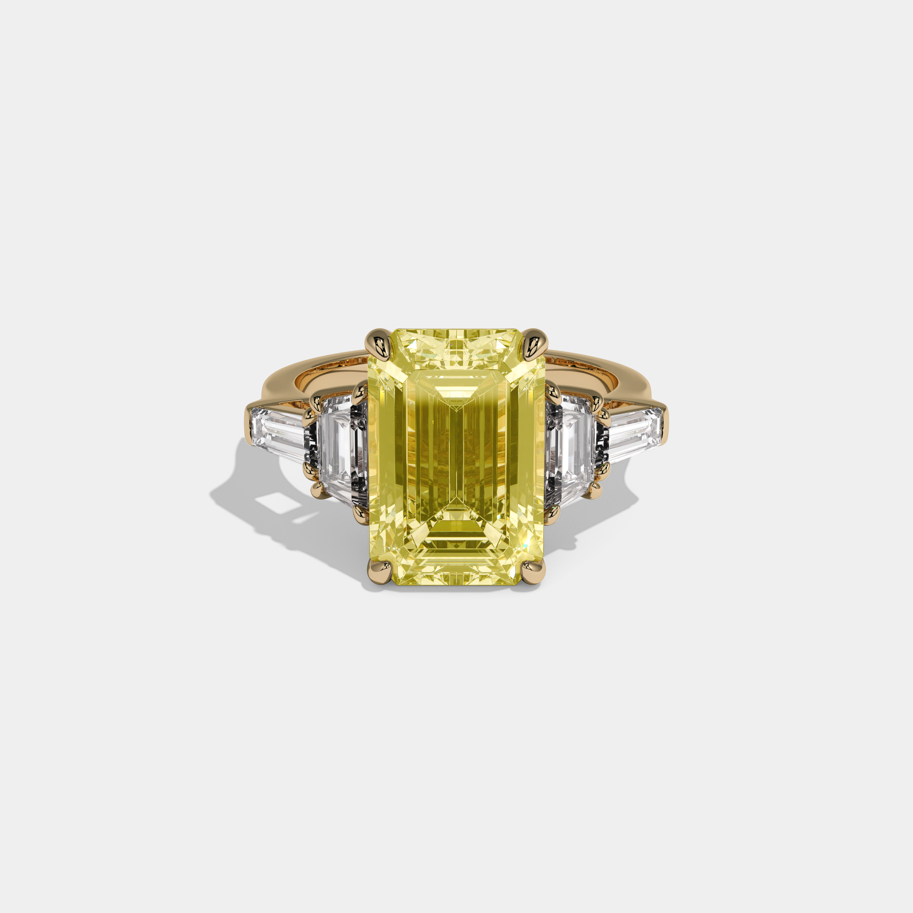 Victoria Fancy Yellow Emerald Cut Diamond Plain Band With Step Cut Sides Engagement Ring 8ct 18K Yellow Gold