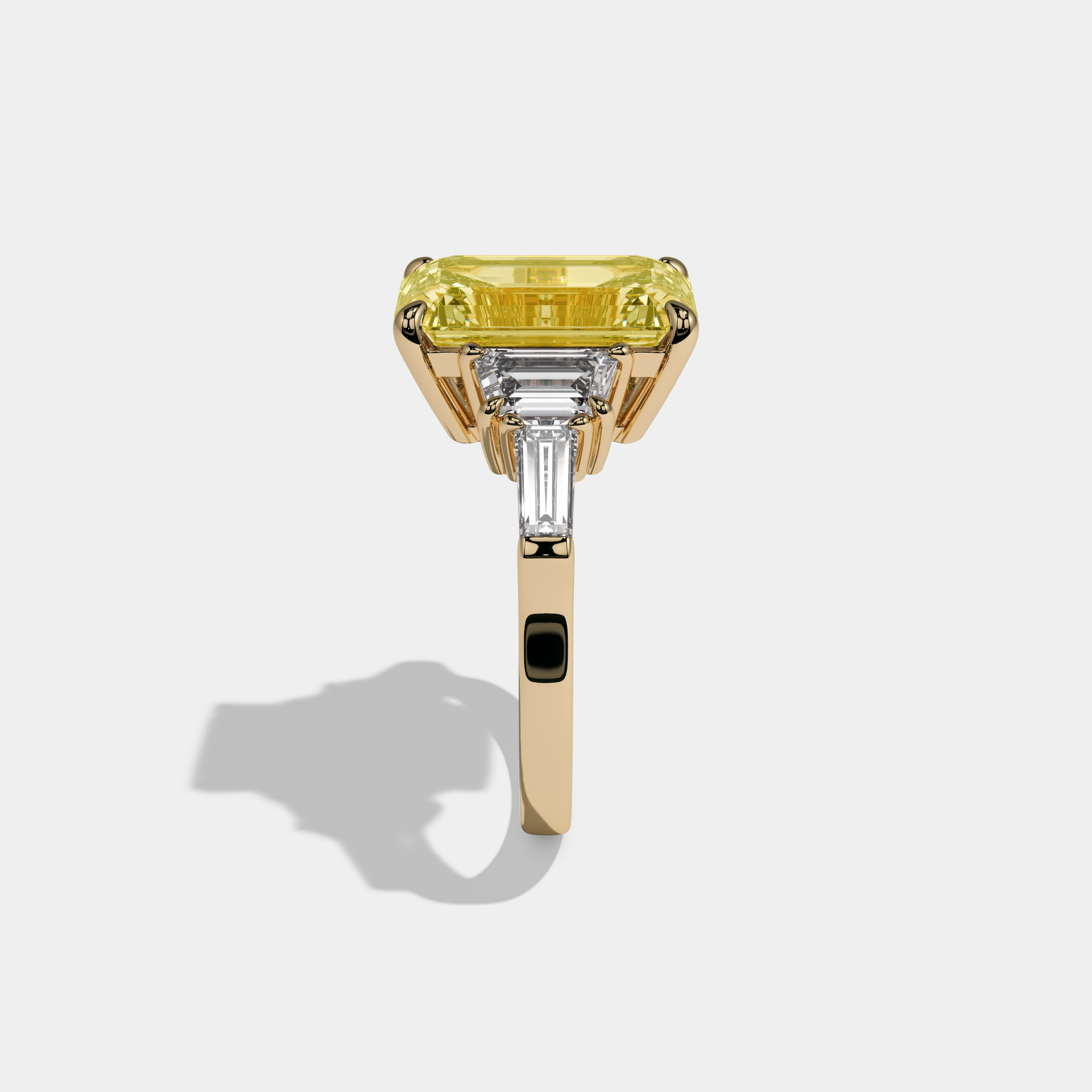 Victoria Fancy Yellow Emerald Cut Diamond Plain Band With Step Cut Sides Engagement Ring 8ct 18K Yellow Gold