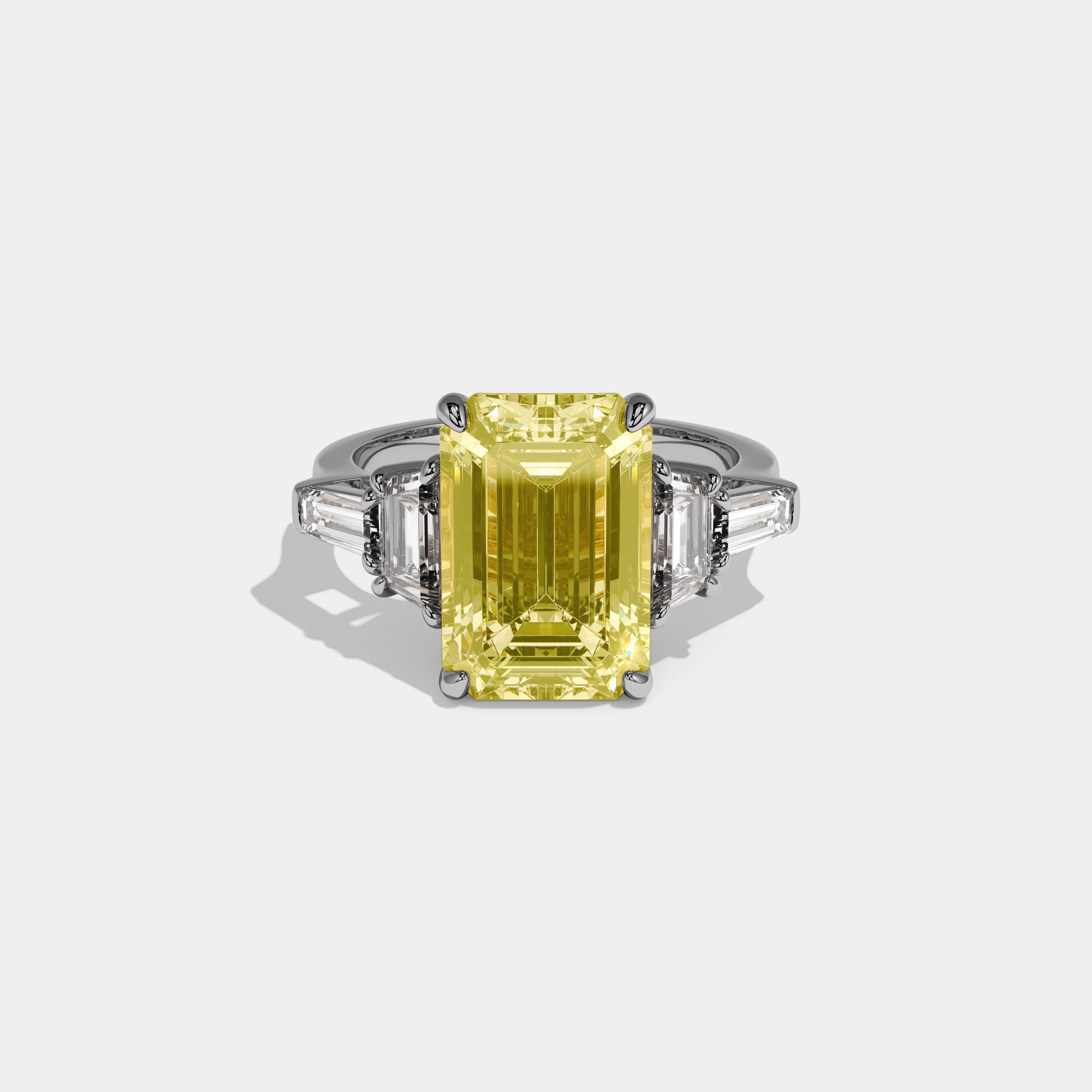 Lucinda Fancy Yellow Emerald Cut Diamond Plain Band With Step Cut Sides Engagement Ring 8ct 18K White Gold