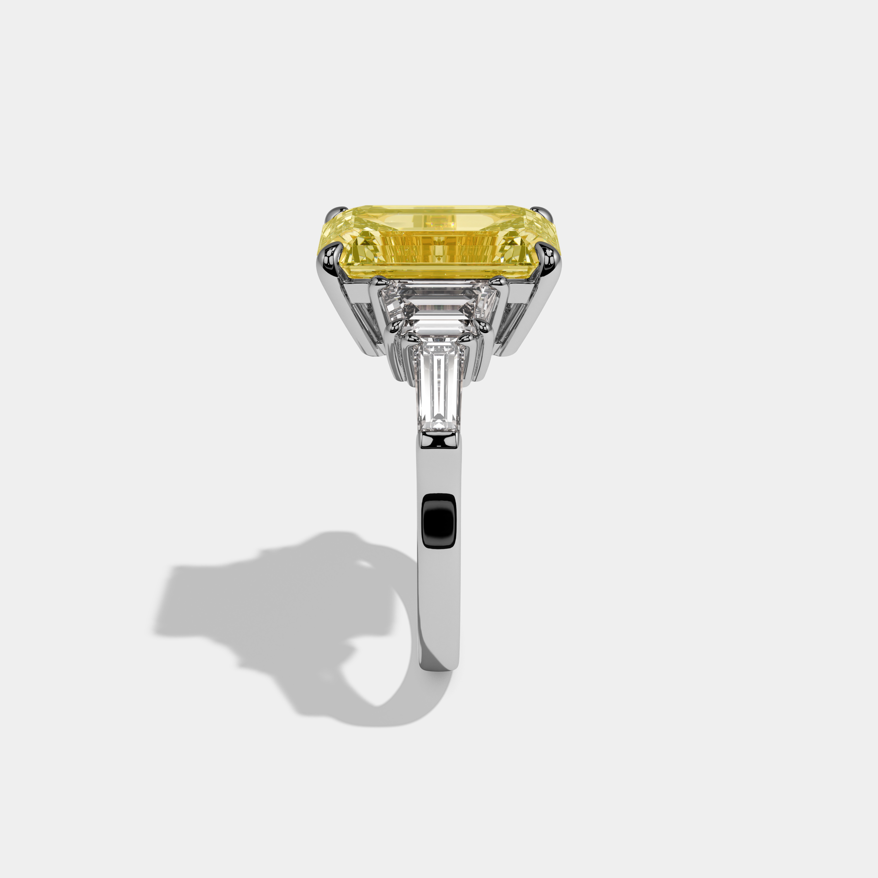 Lucinda Fancy Yellow Emerald Cut Diamond Plain Band With Step Cut Sides Engagement Ring 8ct 18K White Gold