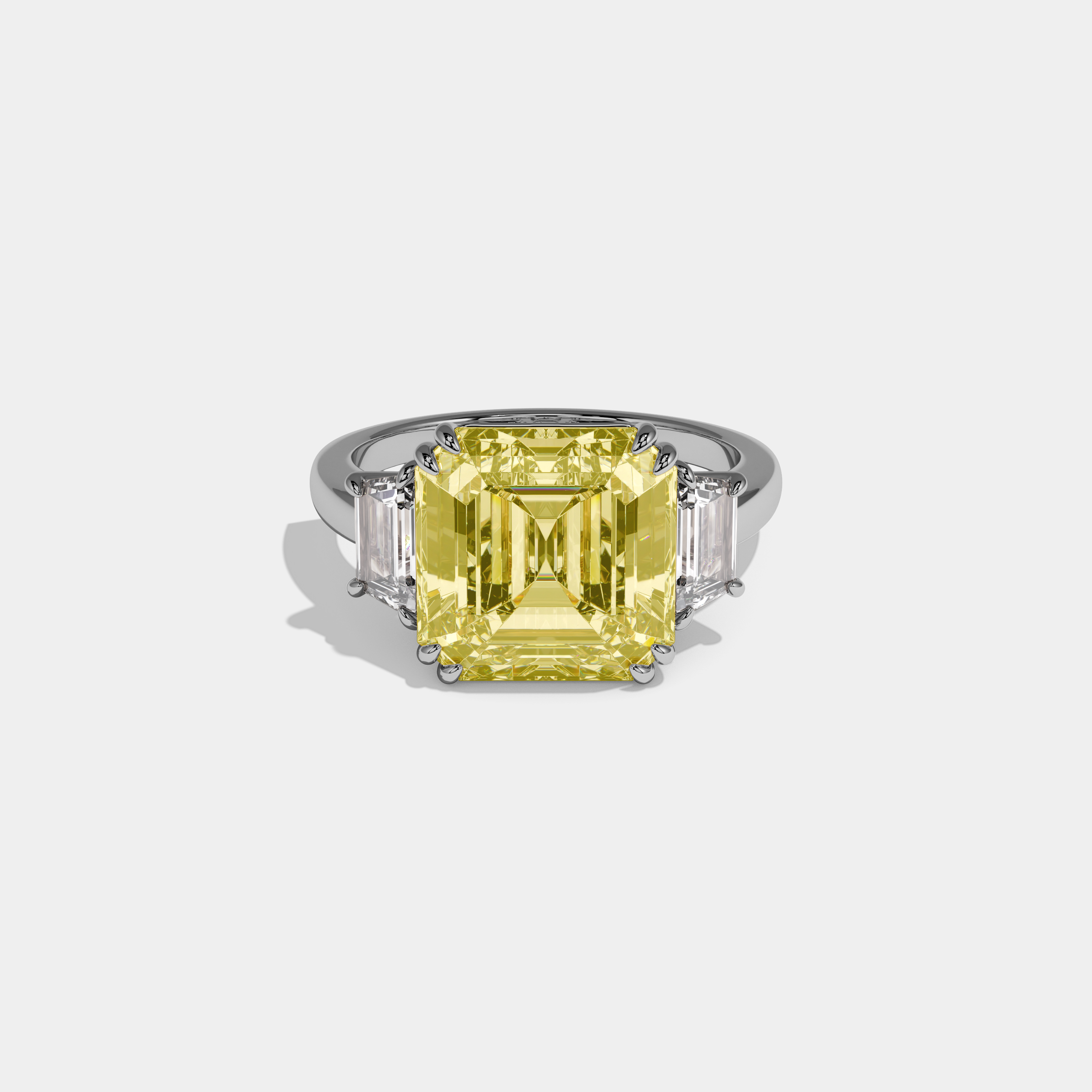 Annabel Fancy Yellow Asscher Cut Diamond Plain Band With Step Cut Sides Engagement Ring 8ct 18K White Gold