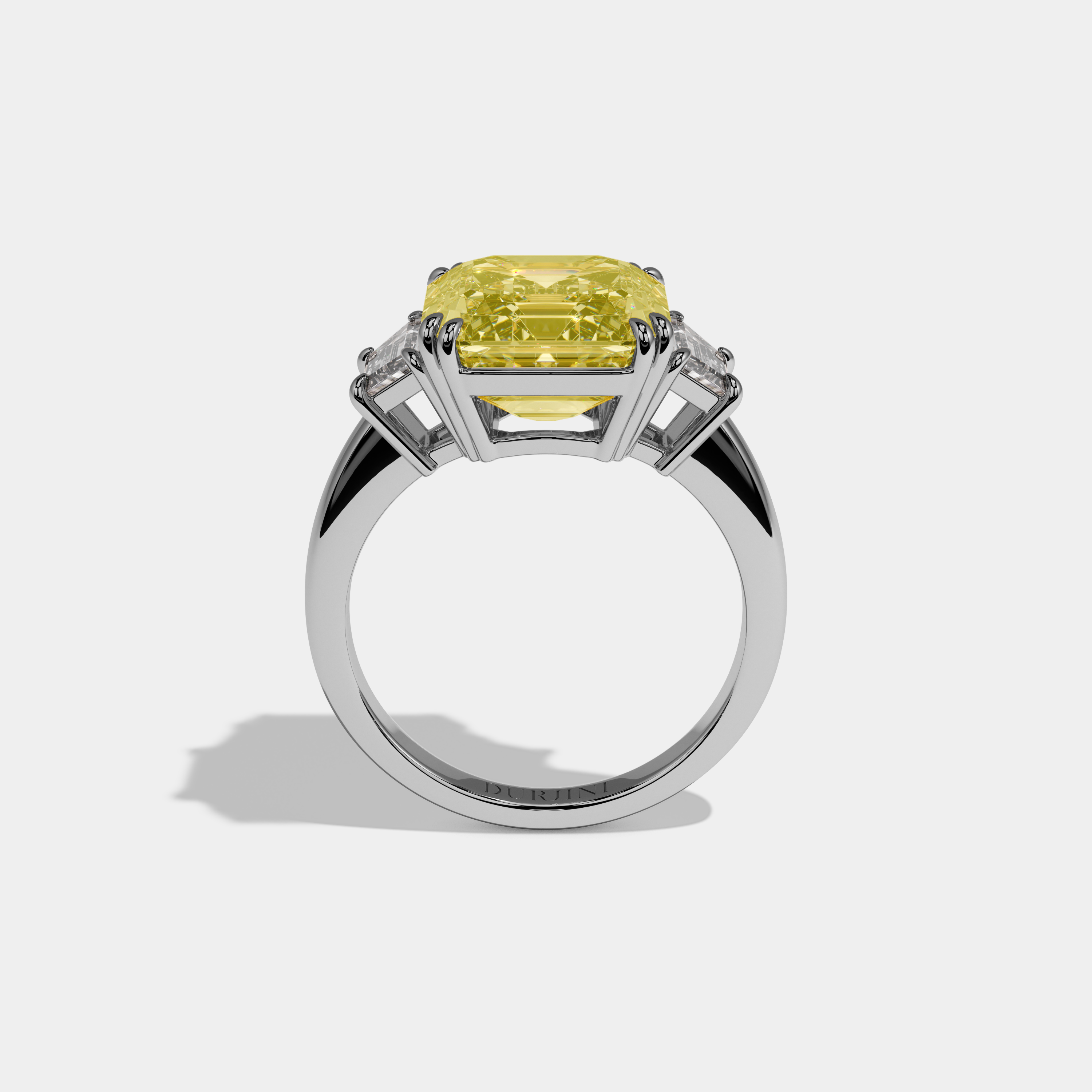 Annabel Fancy Yellow Asscher Cut Diamond Plain Band With Step Cut Sides Engagement Ring 8ct 18K White Gold