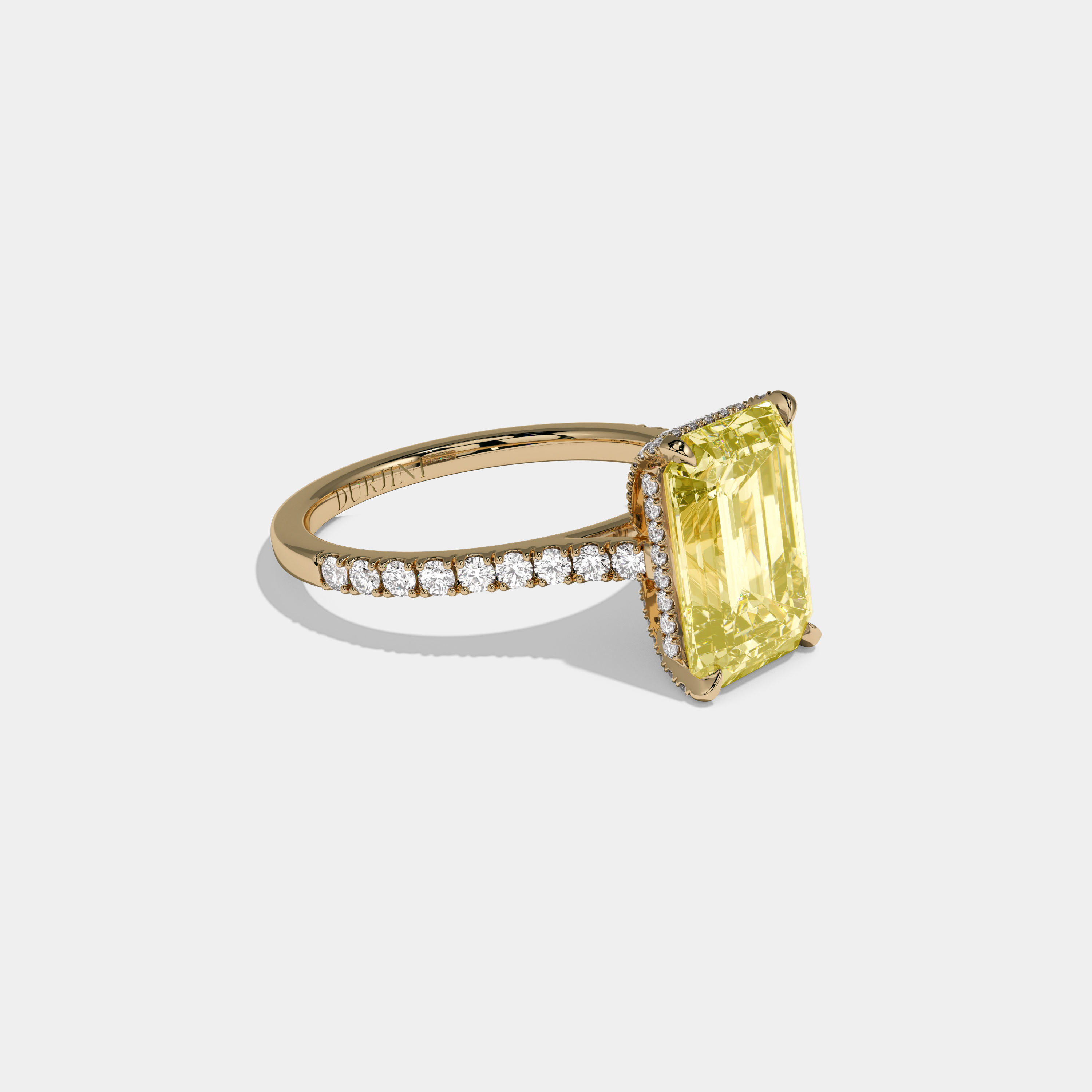 Victoria Fancy Yellow Emerald Cut Diamond Band Engagement Ring 8ct 18k Yellow Gold