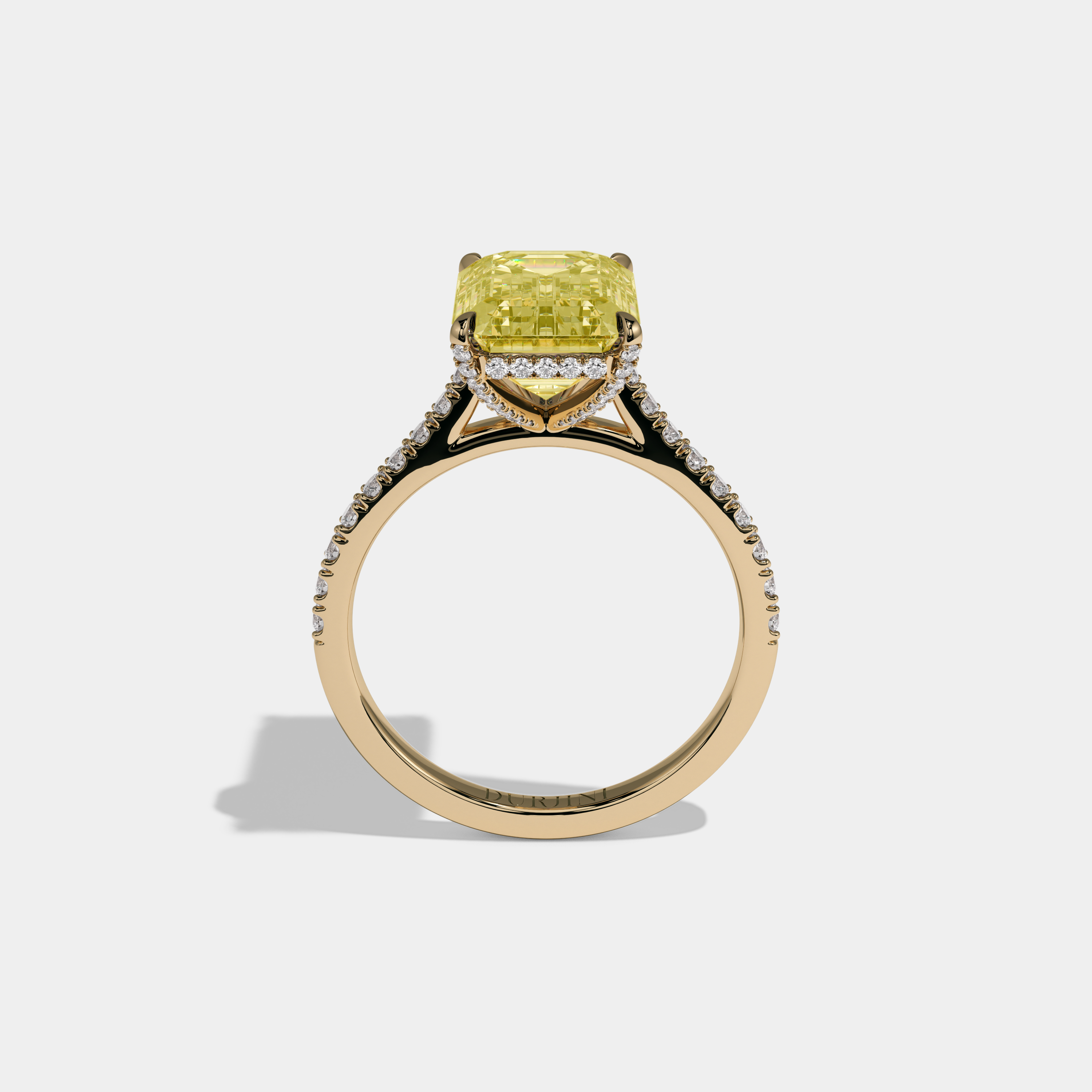 Victoria Fancy Yellow Emerald Cut Diamond Band Engagement Ring 8ct 18k Yellow Gold