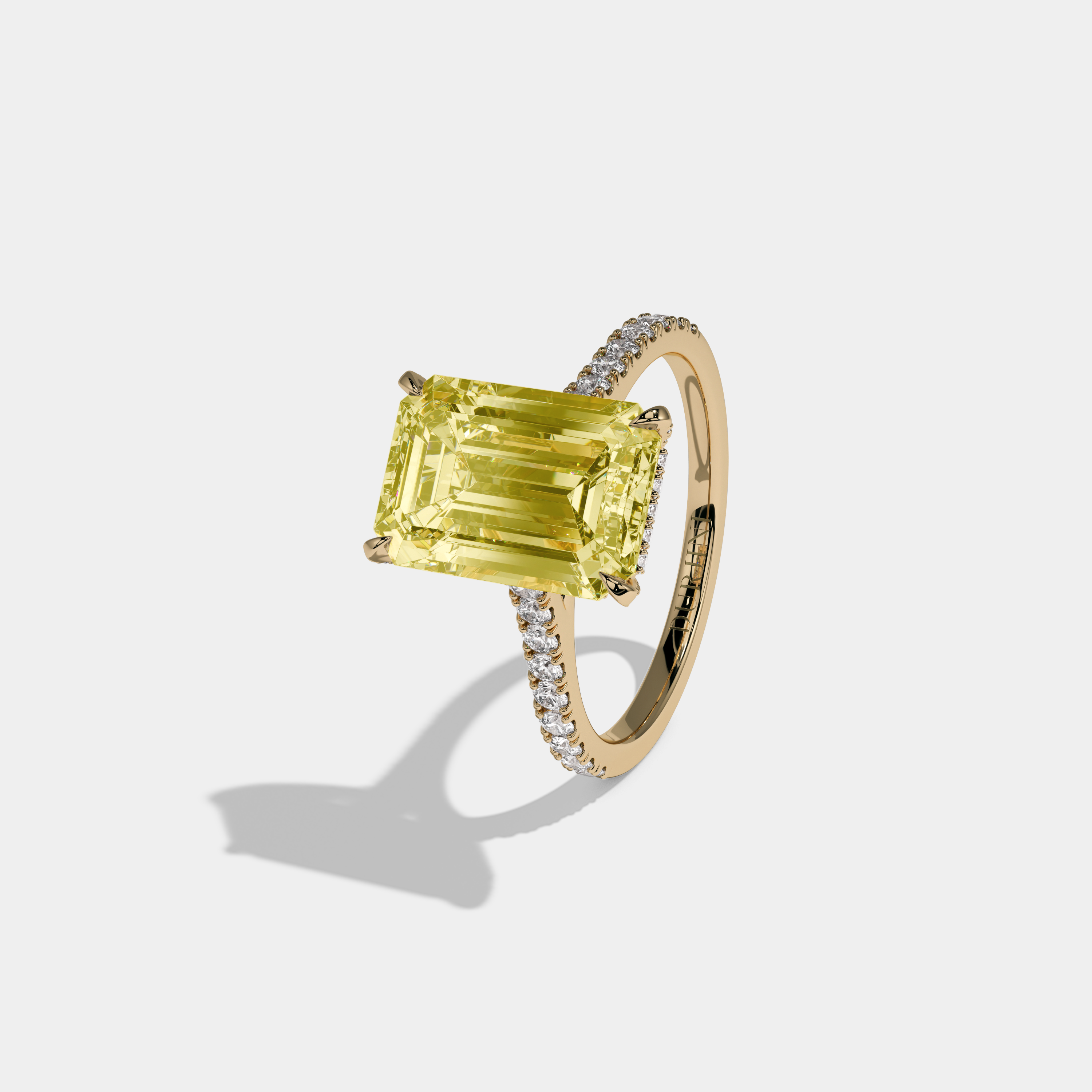 Victoria Fancy Yellow Emerald Cut Diamond Band Engagement Ring 8ct 18k Yellow Gold