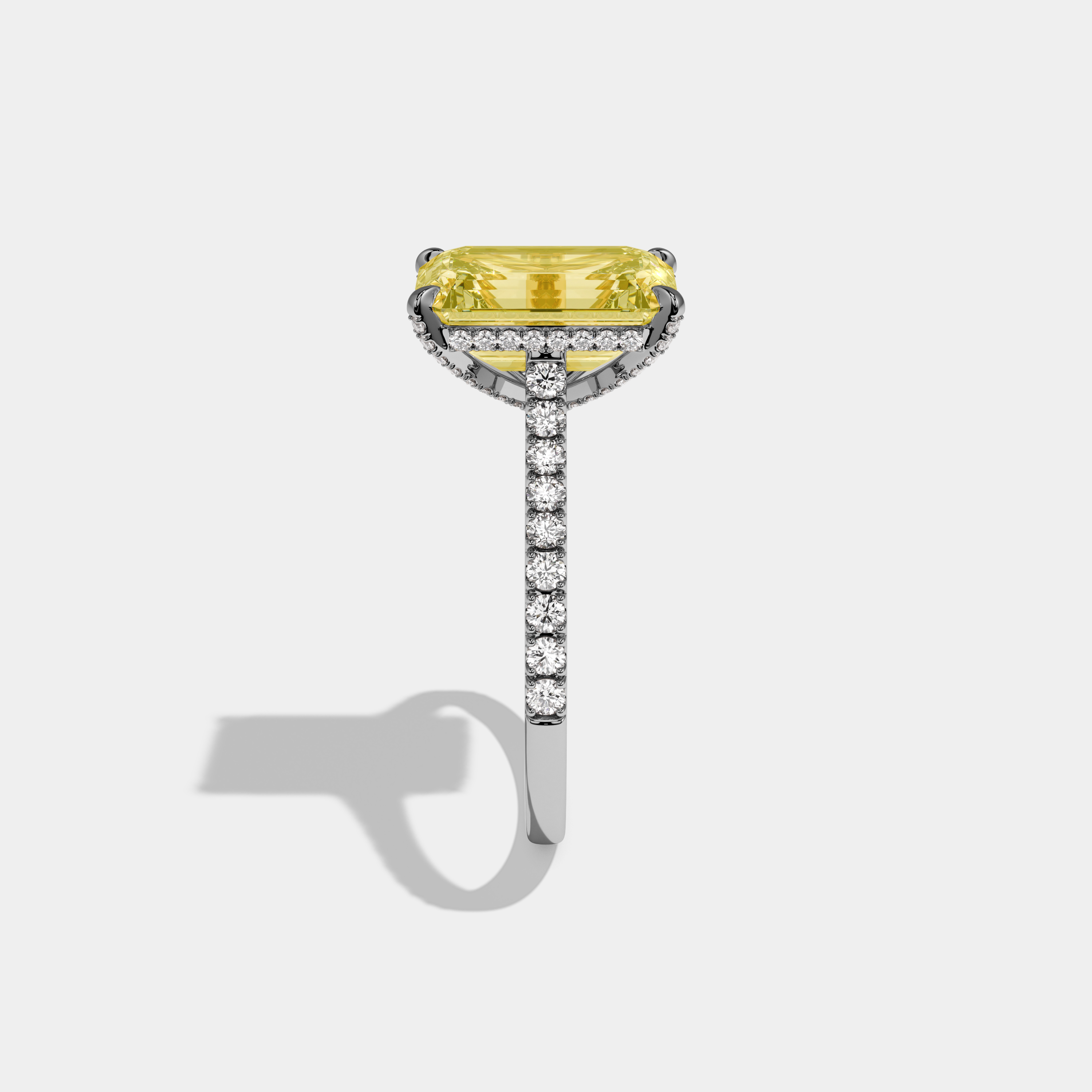 Eliza Fancy Yellow Emerald Cut Diamond Band Engagement Ring 8ct 18k White Gold