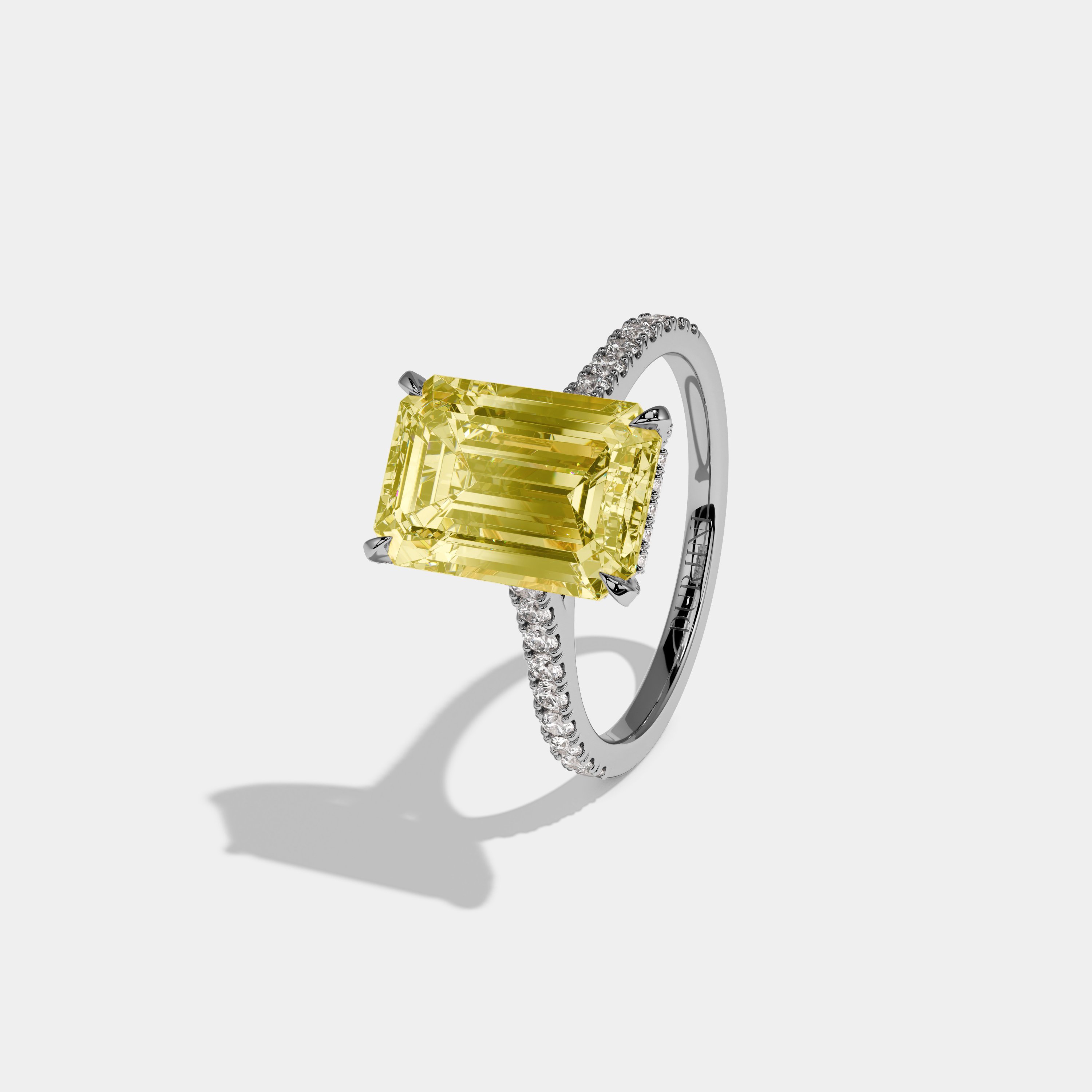 Eliza Fancy Yellow Emerald Cut Diamond Band Engagement Ring 8ct 18k White Gold