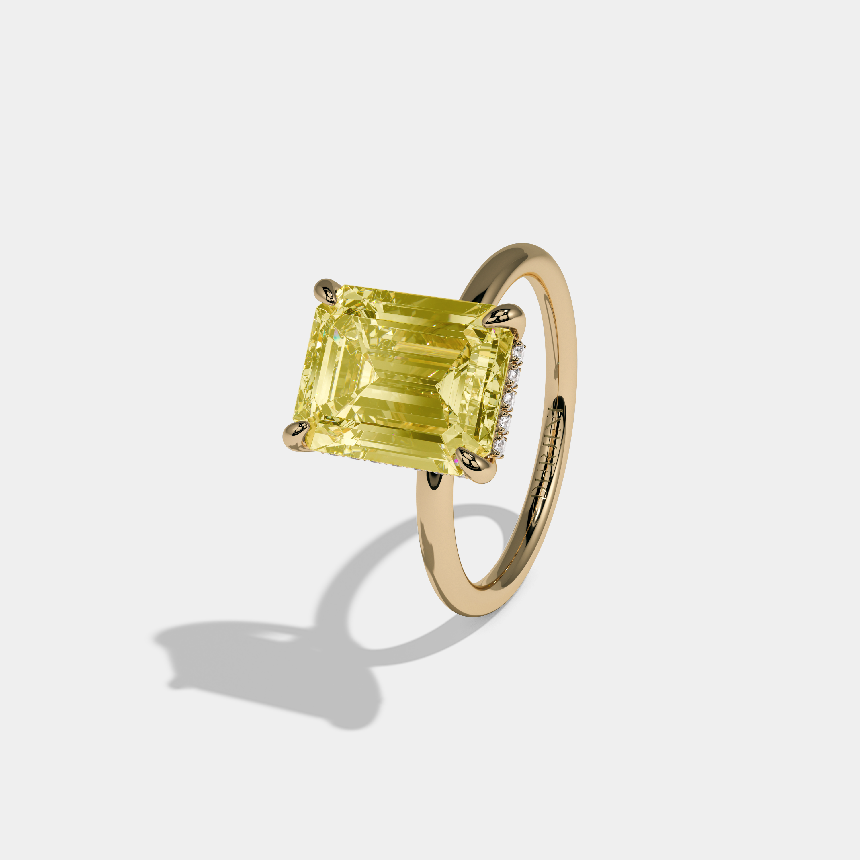 Victoria Fancy Yellow Emerald Cut Diamond Plain Band Engagement Ring 6.50ct 18k Yellow Gold