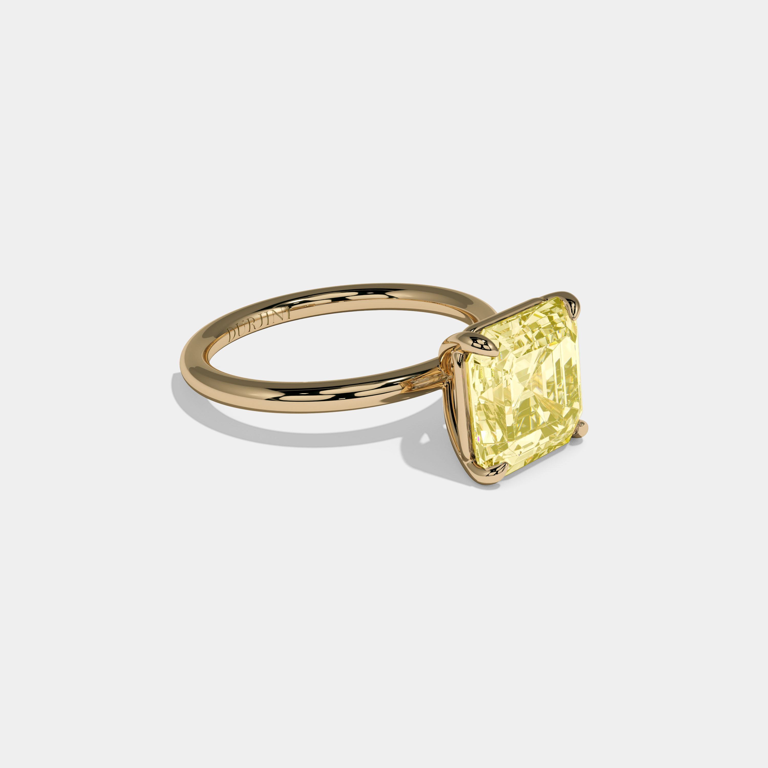Victoria Fancy Yellow Asscher Cut Diamond Plain Band Engagement Ring 6ct 18k Yellow Gold