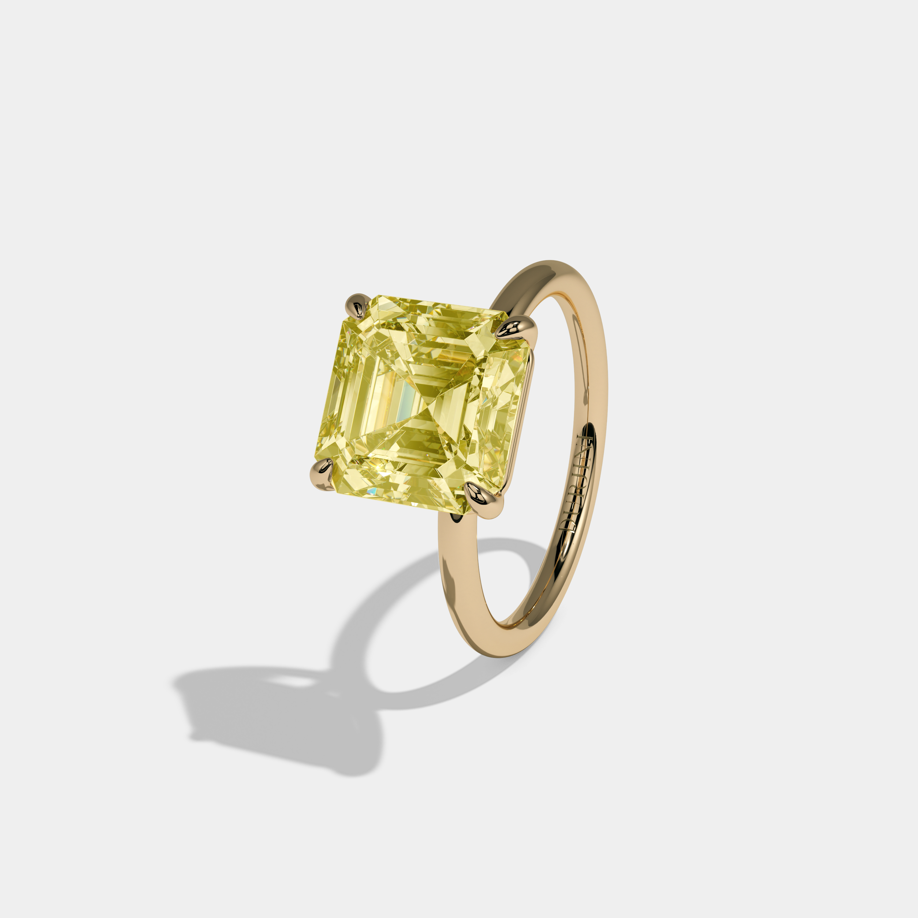 Victoria Fancy Yellow Asscher Cut Diamond Plain Band Engagement Ring 6ct 18k Yellow Gold