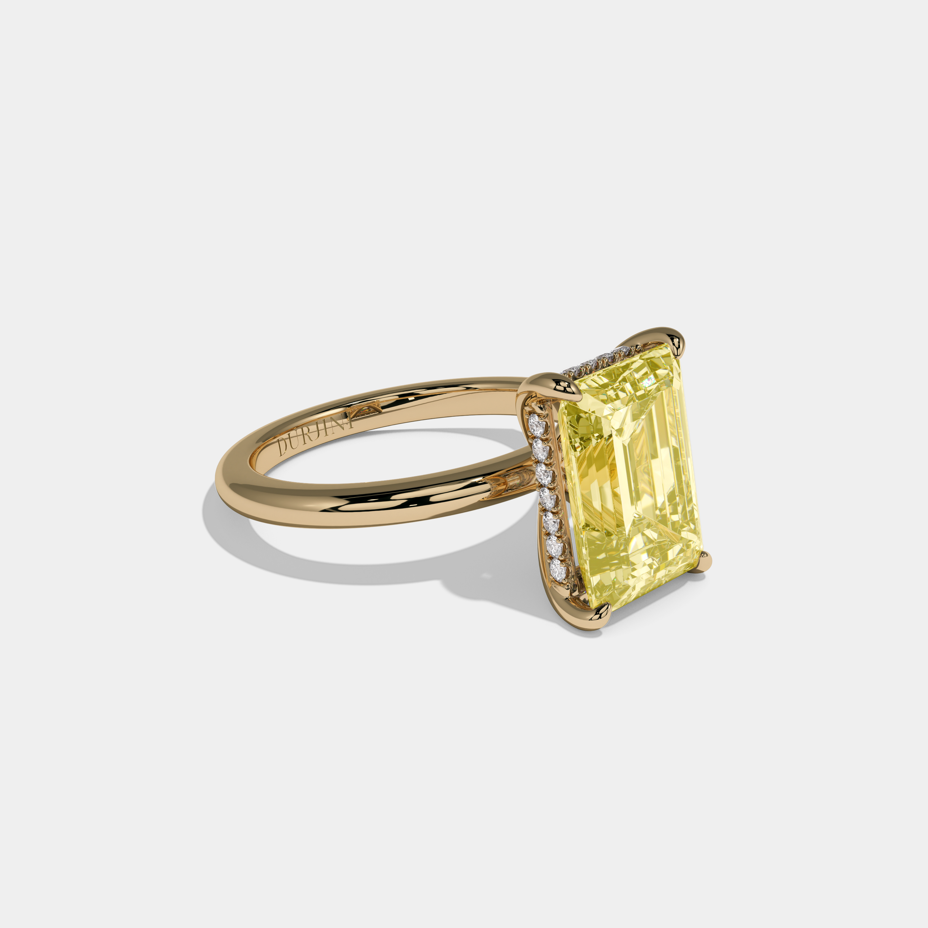 Victoria Fancy Yellow Emerald Cut Diamond Plain Band Engagement Ring 6.5ct 18K Yellow Gold