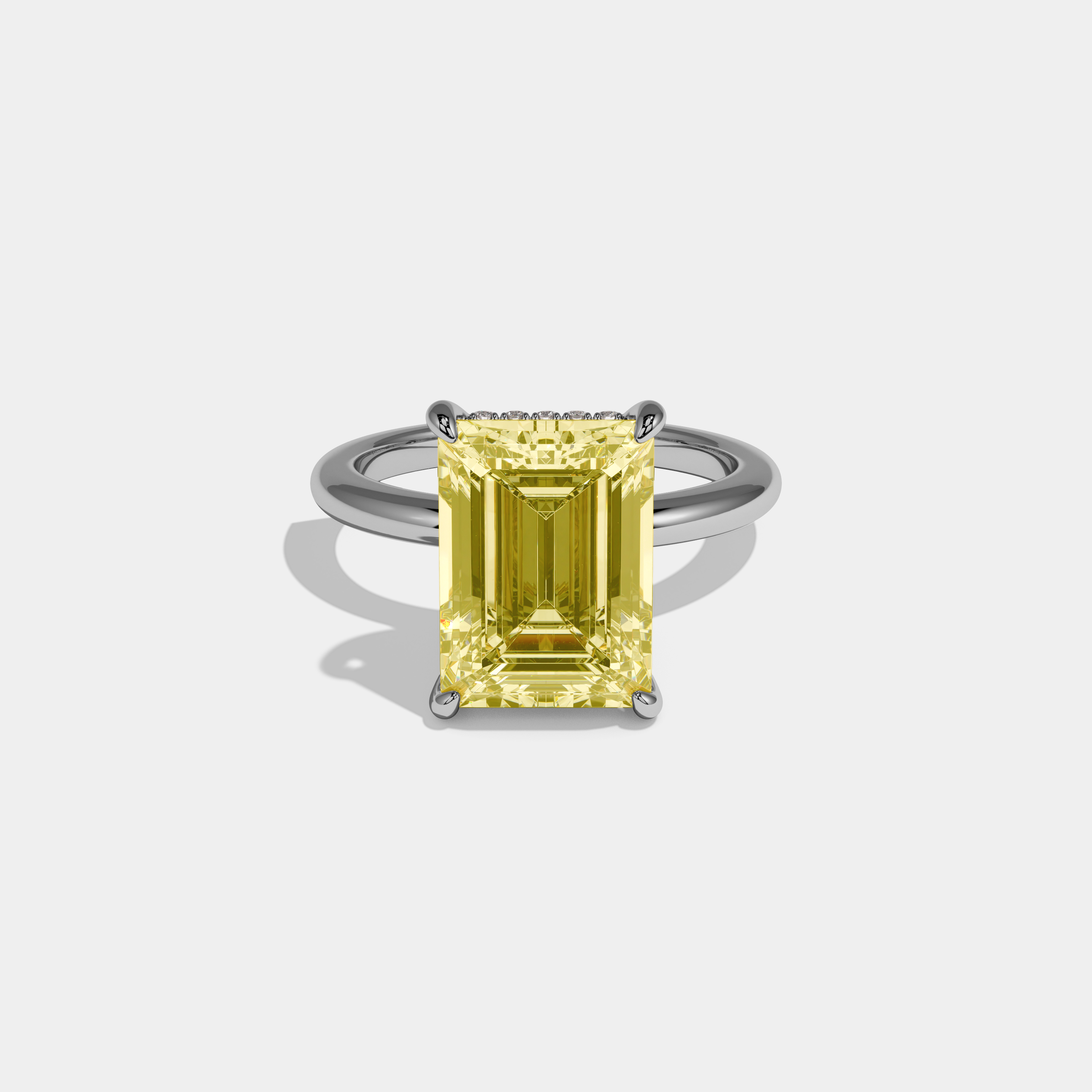 Millicent Fancy Yellow Emerald Cut Diamond Plain Band Engagement Ring 6.5ct 18K White Gold
