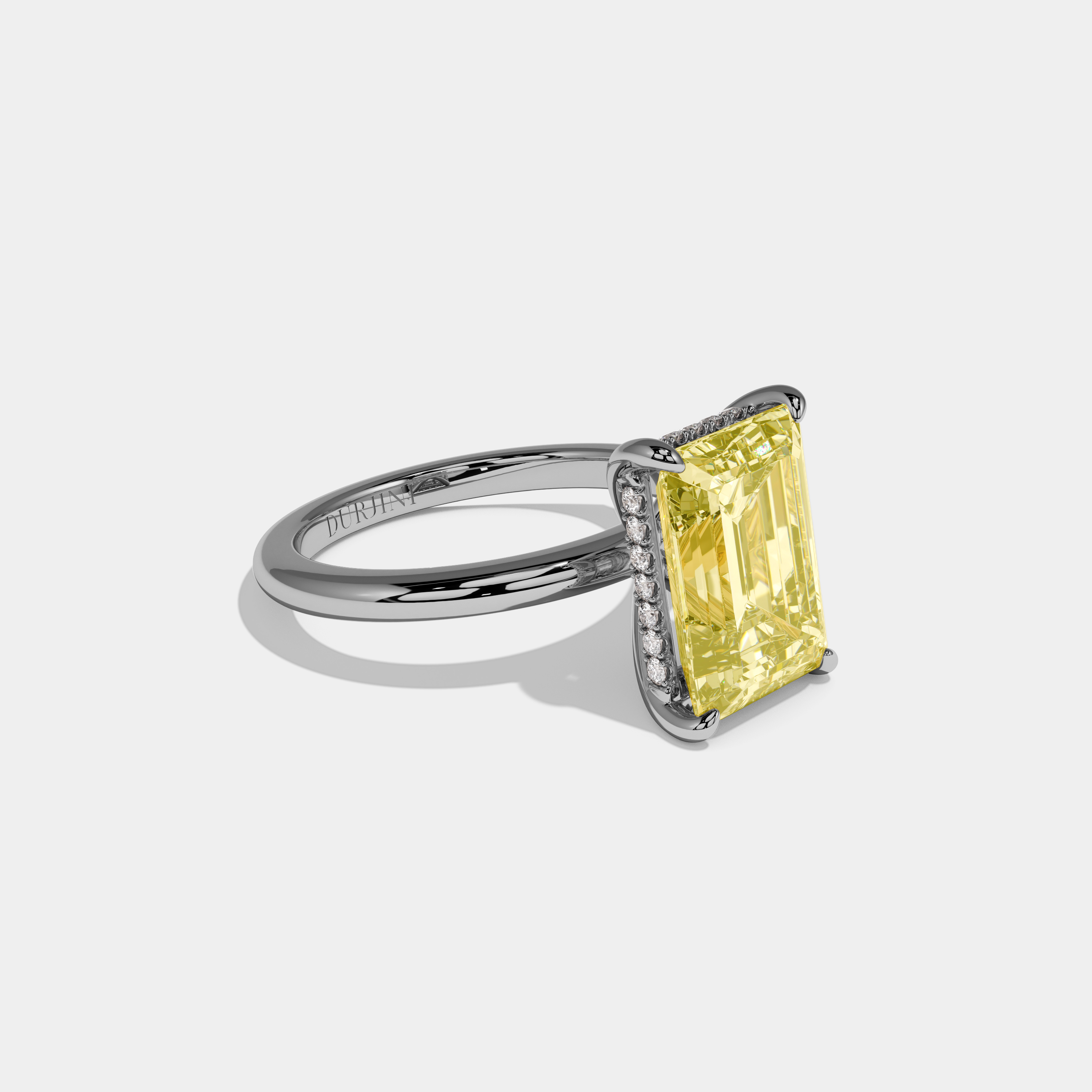 Millicent Fancy Yellow Emerald Cut Diamond Plain Band Engagement Ring 6.5ct 18K White Gold