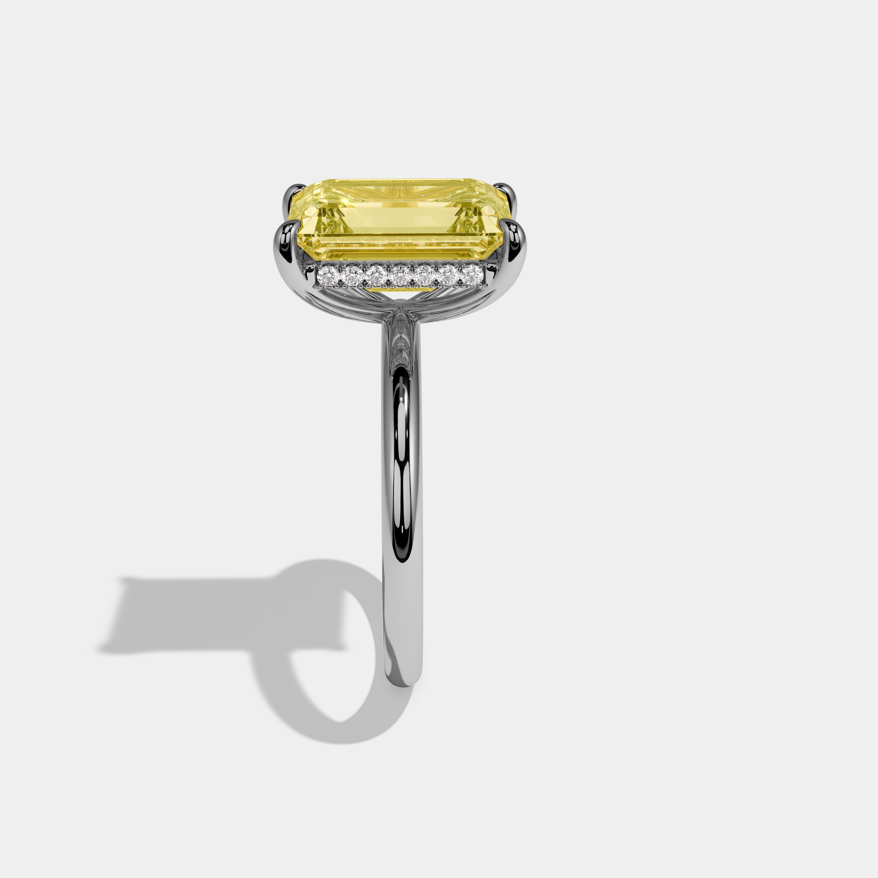 Millicent Fancy Yellow Emerald Cut Diamond Plain Band Engagement Ring 6.5ct 18K White Gold